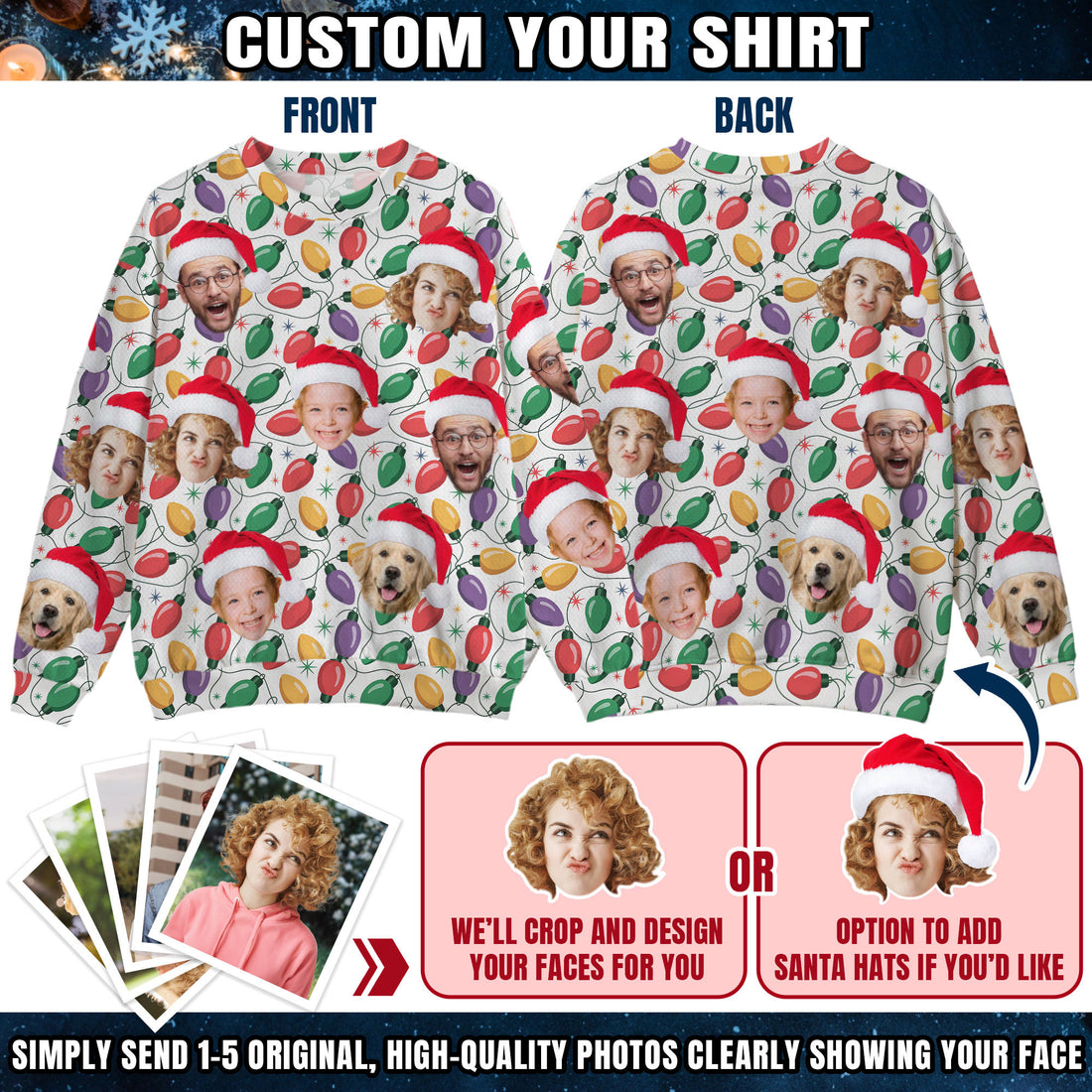Custom Ugly Christmas Sweater for Men Women Couples Boyfriend Girlfriend Family Dad Mom, Custom Ugly Christmas Sweater with Face Photo, Personalized Sweatshirt with Picture Funny Xmas Gift ST28
