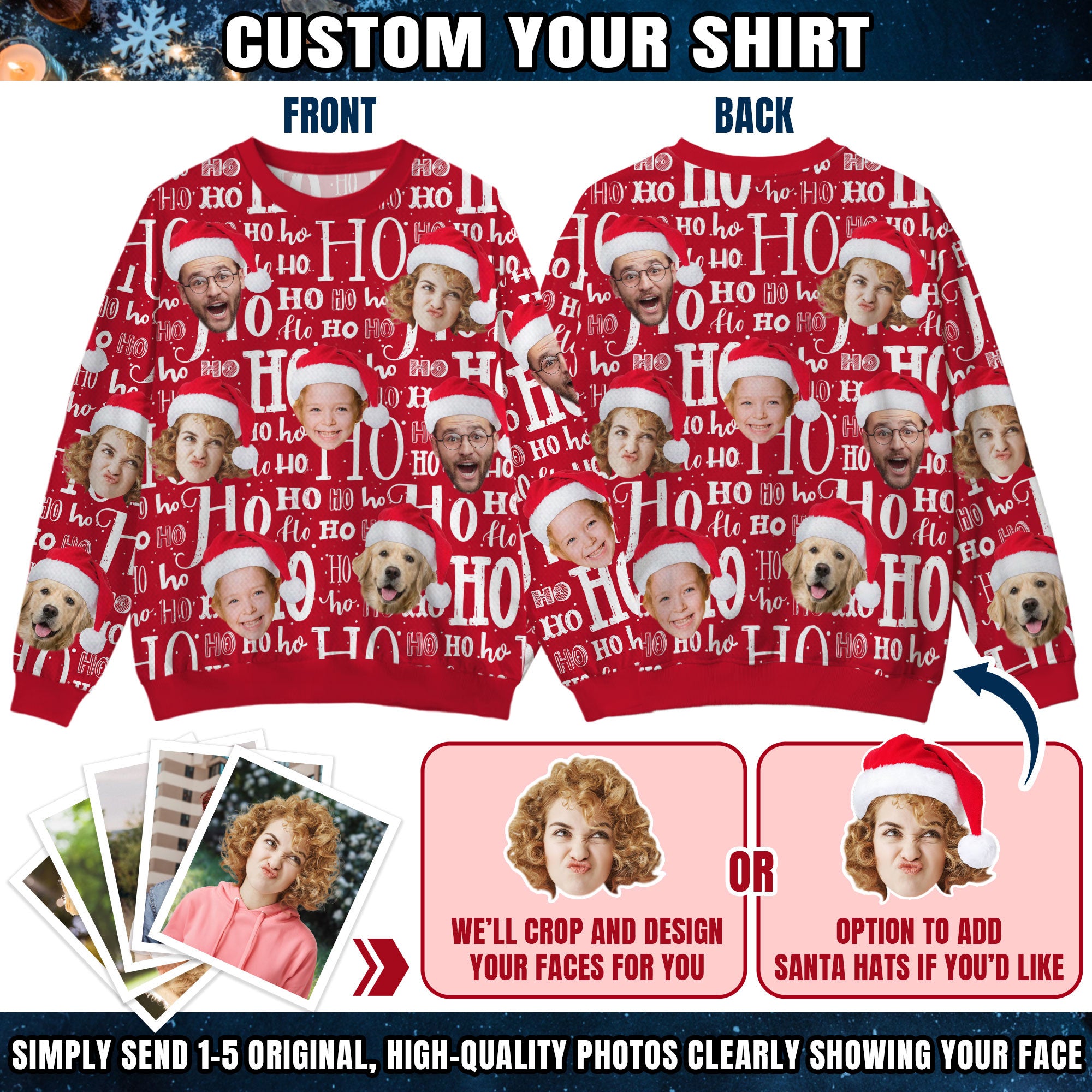 Custom Ugly Christmas Sweater for Men Women Couples Boyfriend Girlfriend Family Dad Mom, Custom Ugly Christmas Sweater with Face Photo, Personalized Sweatshirt with Picture Funny Xmas Gift ST34