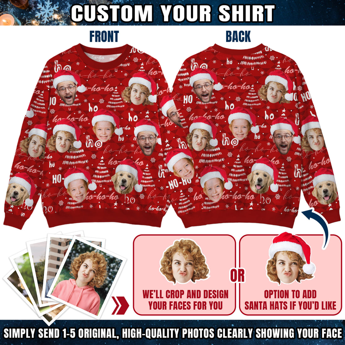 Custom Ugly Christmas Sweater for Men Women Couples Boyfriend Girlfriend Family Dad Mom, Custom Ugly Christmas Sweater with Face Photo, Personalized Sweatshirt with Picture Funny Xmas Gift ST35