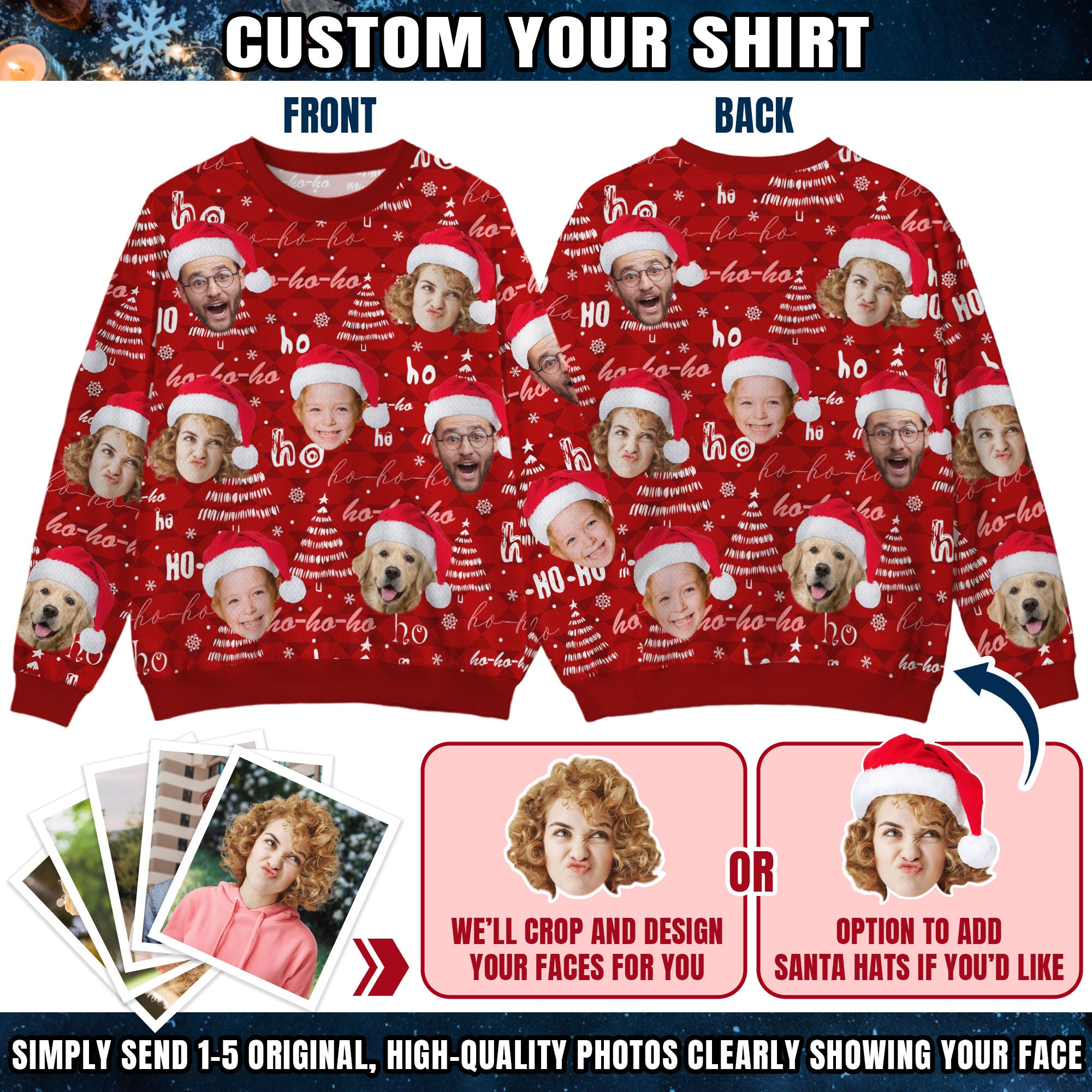 Custom Ugly Christmas Sweater for Men Women Couples Boyfriend Girlfriend Family Dad Mom, Custom Ugly Christmas Sweater with Face Photo, Personalized Sweatshirt with Picture Funny Xmas Gift ST35