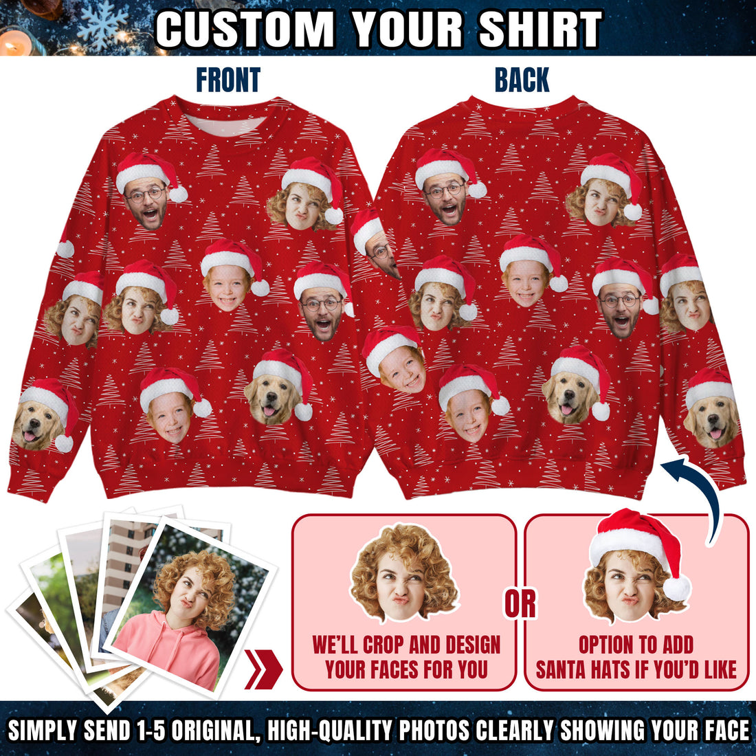 Custom Ugly Christmas Sweater for Men Women Couples Boyfriend Girlfriend Family Dad Mom, Custom Ugly Christmas Sweater with Face Photo, Personalized Sweatshirt with Picture Funny Xmas Gift ST36