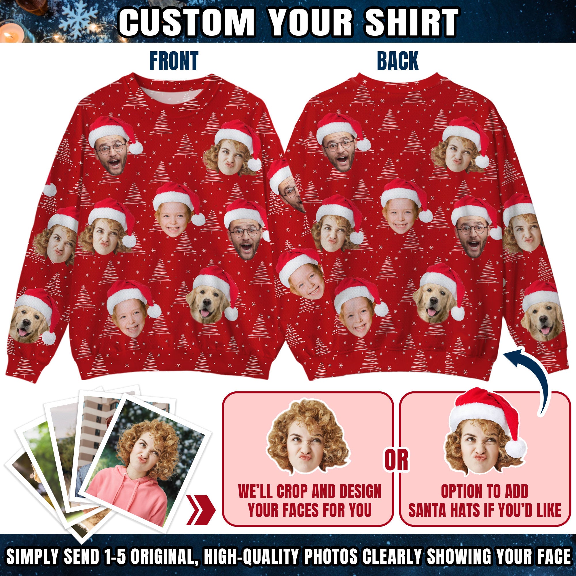 Custom Ugly Christmas Sweater for Men Women Couples Boyfriend Girlfriend Family Dad Mom, Custom Ugly Christmas Sweater with Face Photo, Personalized Sweatshirt with Picture Funny Xmas Gift ST36