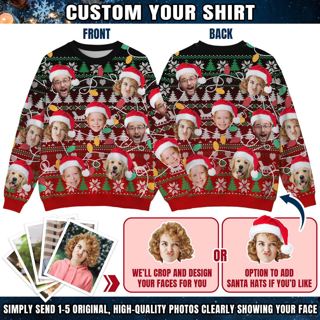 Custom Ugly Christmas Sweater for Men Women Couples Boyfriend Girlfriend Family Dad Mom, Custom Ugly Christmas Sweater with Face Photo, Personalized Sweatshirt with Picture Funny Xmas Gift ST37
