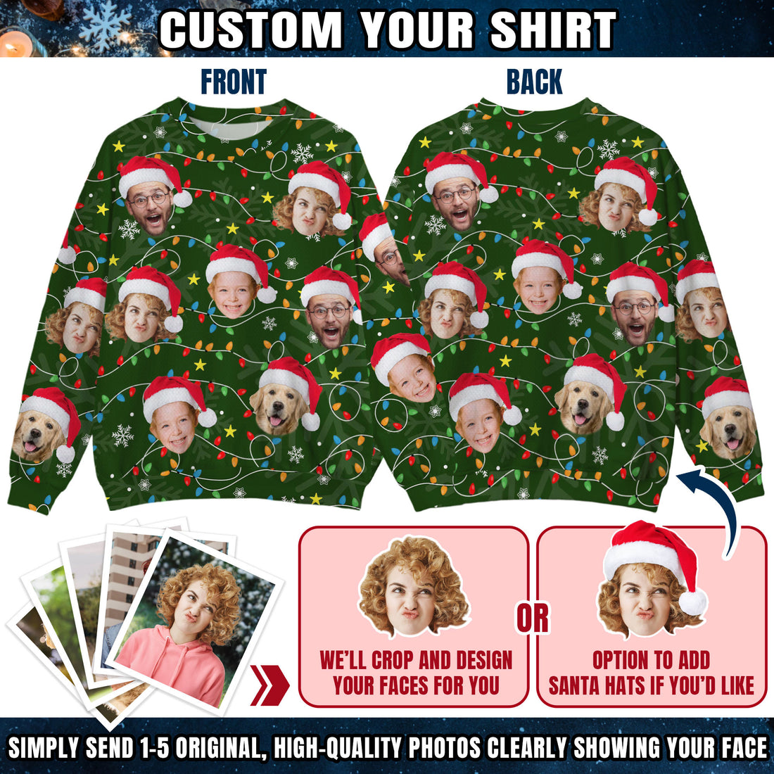 Custom Ugly Christmas Sweater for Men Women Couples Boyfriend Girlfriend Family Dad Mom, Custom Ugly Christmas Sweater with Face Photo, Personalized Sweatshirt with Picture Funny Xmas Gift ST38