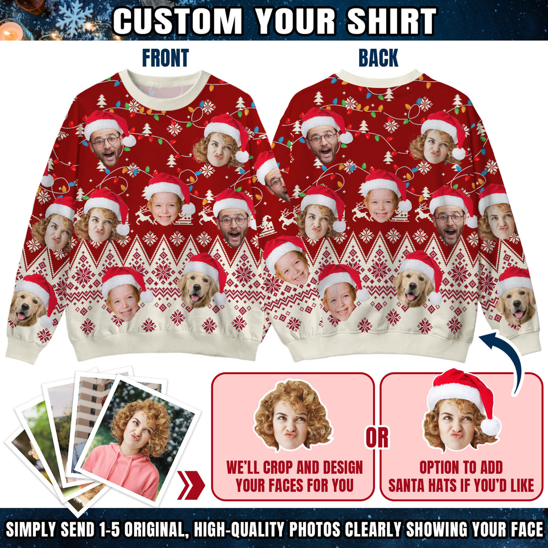 Custom Ugly Christmas Sweater for Men Women Couples Boyfriend Girlfriend Family Dad Mom, Custom Ugly Christmas Sweater with Face Photo, Personalized Sweatshirt with Picture Funny Xmas Gift ST39