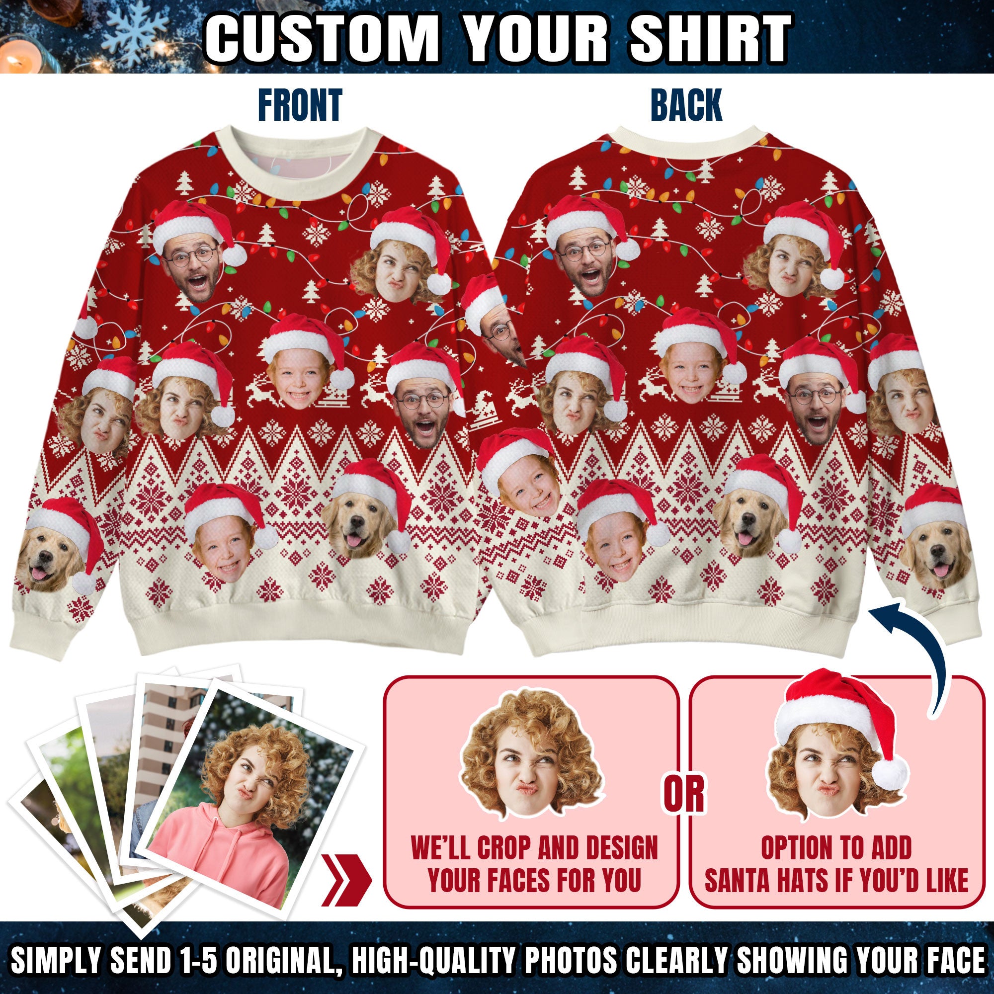 Custom Ugly Christmas Sweater for Men Women Couples Boyfriend Girlfriend Family Dad Mom, Custom Ugly Christmas Sweater with Face Photo, Personalized Sweatshirt with Picture Funny Xmas Gift ST39
