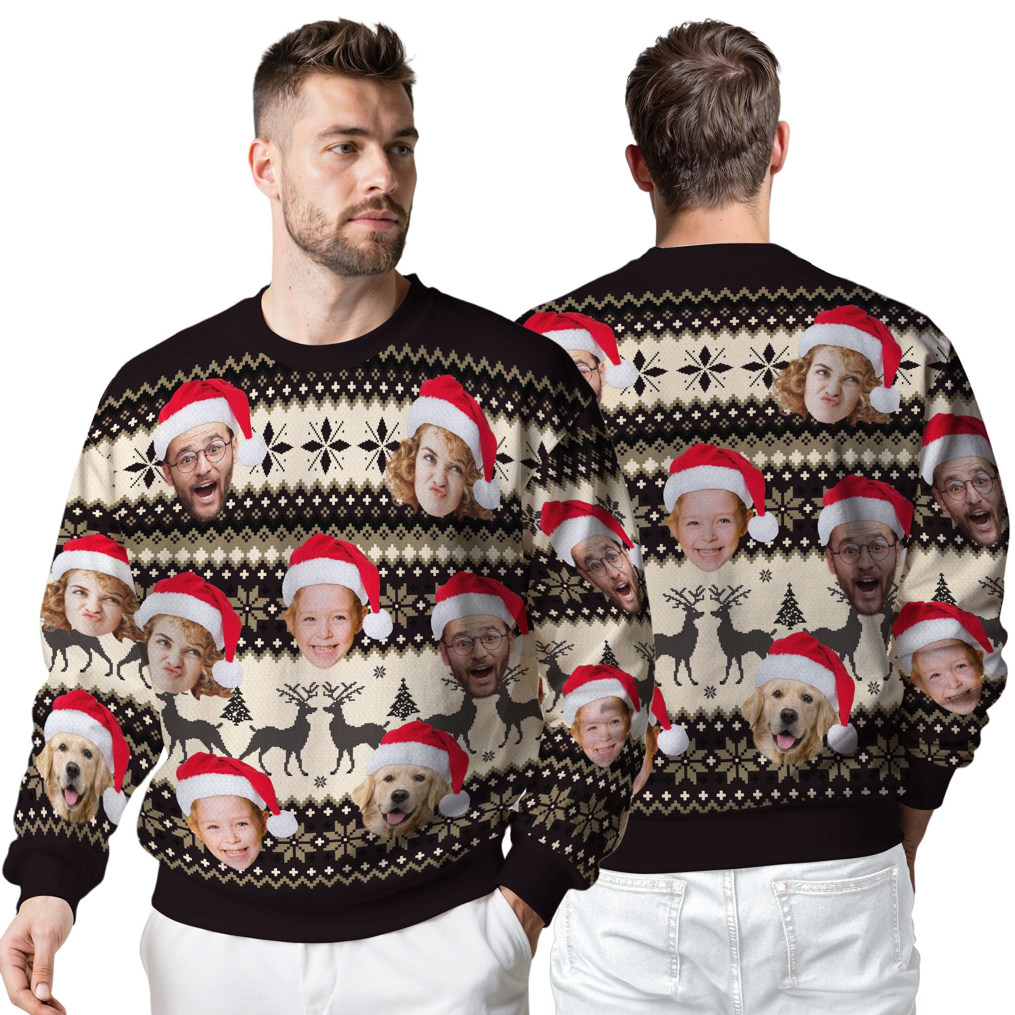 Custom Ugly Christmas Sweater for Men Women Couples Boyfriend Girlfriend Family Dad Mom, Custom Ugly Christmas Sweater with Face Photo, Personalized Sweatshirt with Picture Funny Xmas Gift ST1