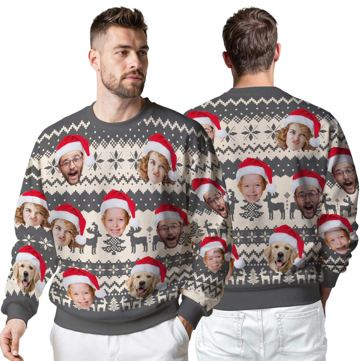 Custom Ugly Christmas Sweater for Men Women Couples Boyfriend Girlfriend Family Dad Mom, Custom Ugly Christmas Sweater with Face Photo, Personalized Sweatshirt with Picture Funny Xmas Gift ST3