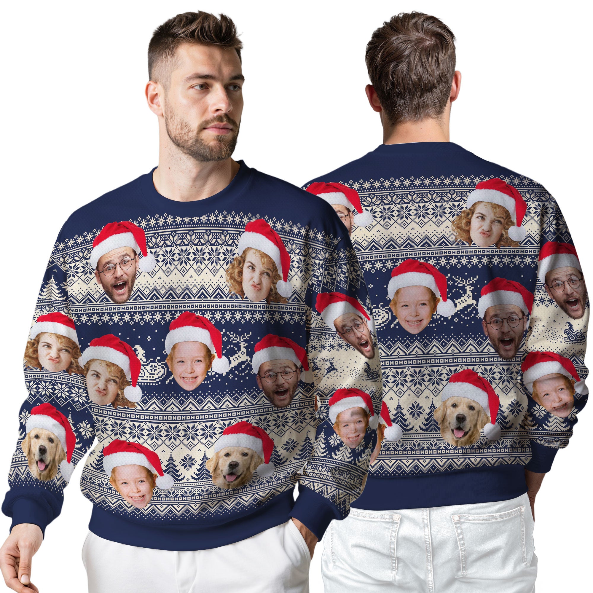 Custom Ugly Christmas Sweater for Men Women Couples Boyfriend Girlfriend Family Dad Mom, Custom Ugly Christmas Sweater with Face Photo, Personalized Sweatshirt with Picture Funny Xmas Gift ST4