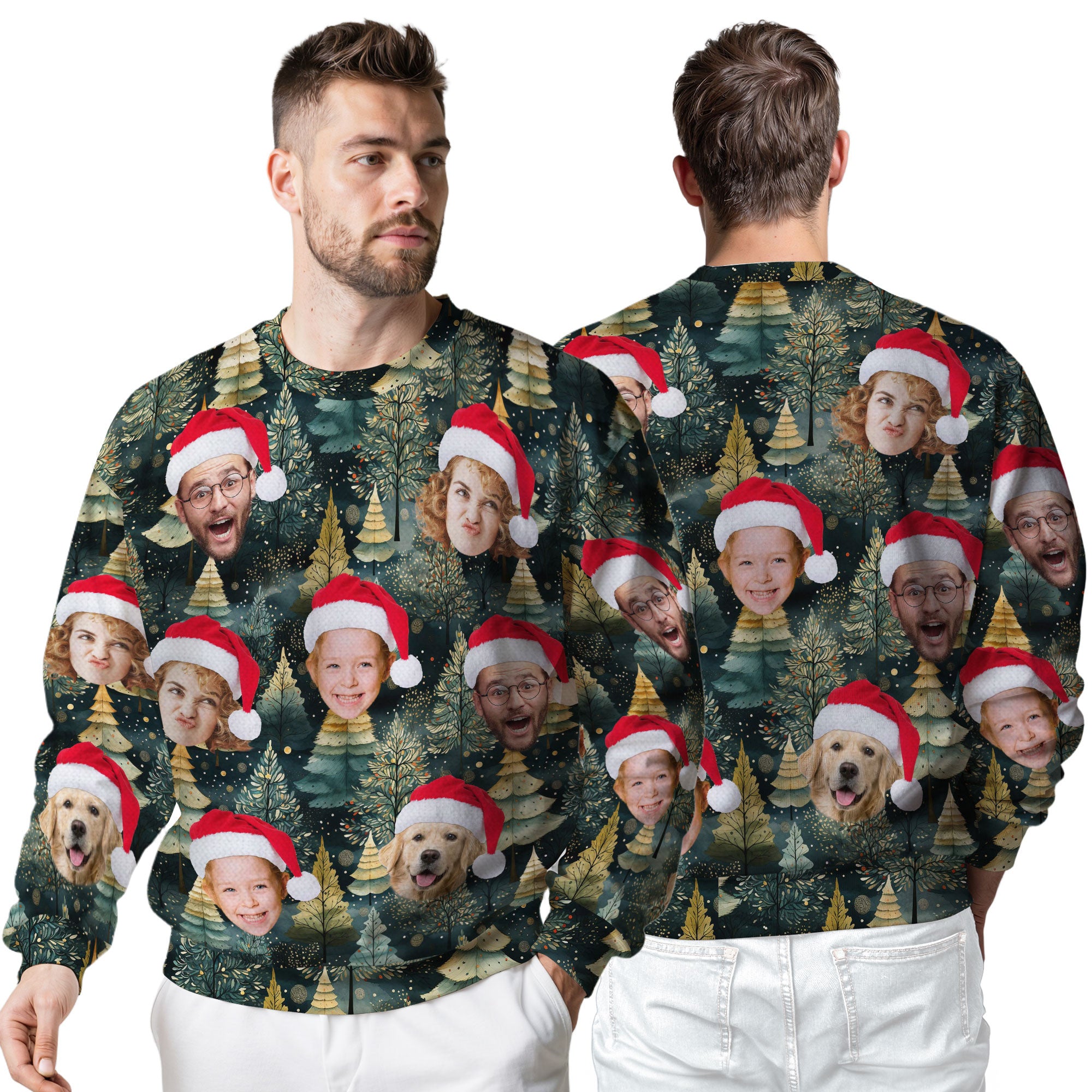 Custom Ugly Christmas Sweater for Men Women Couples Boyfriend Girlfriend Family Dad Mom, Custom Ugly Christmas Sweater with Face Photo, Personalized Sweatshirt with Picture Funny Xmas Gift ST7