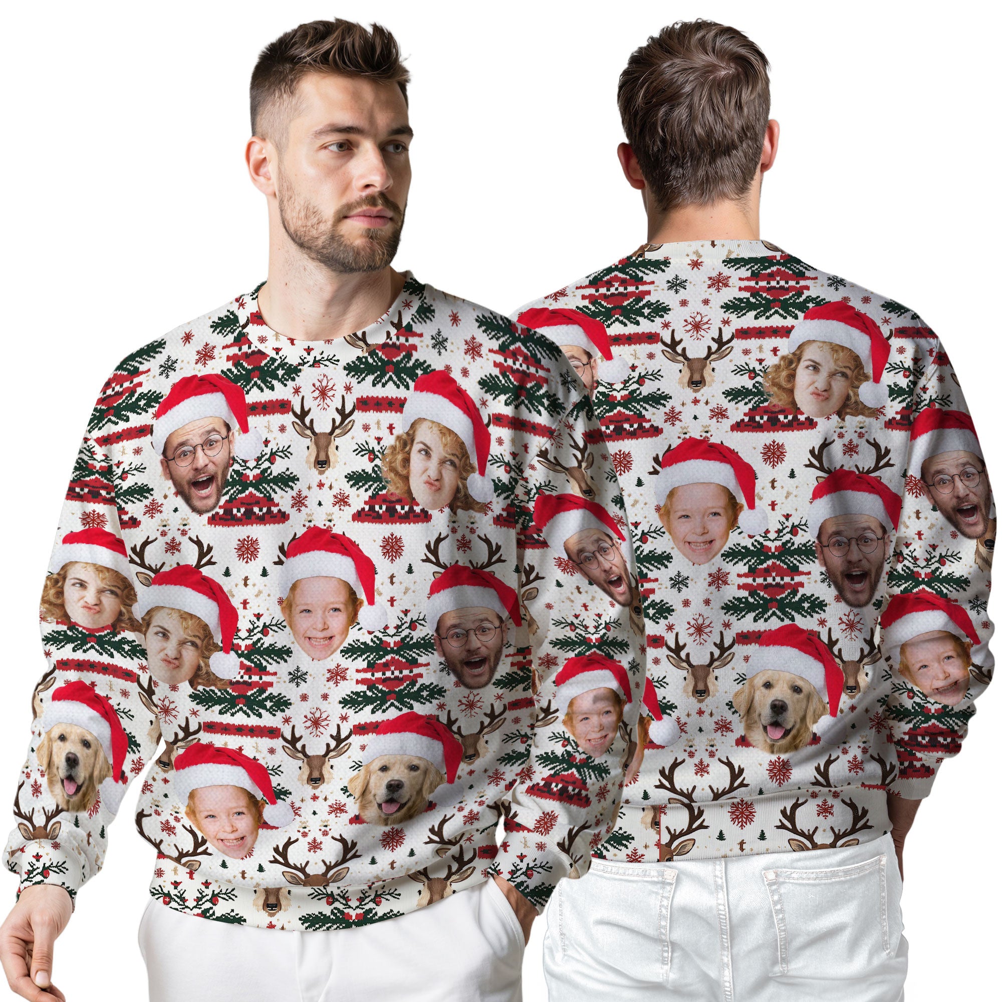 Custom Ugly Christmas Sweater for Men Women Couples Boyfriend Girlfriend Family Dad Mom, Custom Ugly Christmas Sweater with Face Photo, Personalized Sweatshirt with Picture Funny Xmas Gift ST12