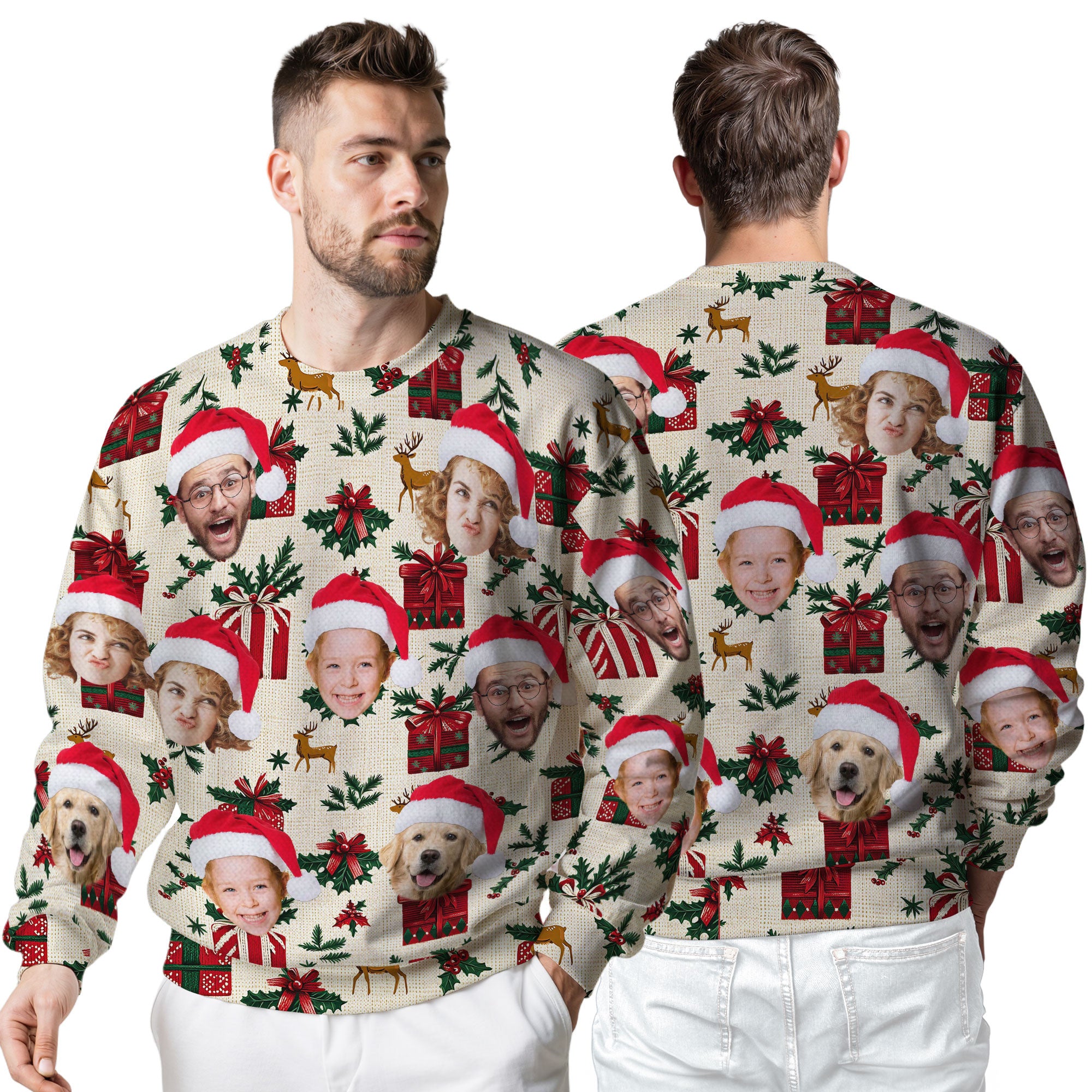 Custom Ugly Christmas Sweater for Men Women Couples Boyfriend Girlfriend Family Dad Mom, Custom Ugly Christmas Sweater with Face Photo, Personalized Sweatshirt with Picture Funny Xmas Gift ST13