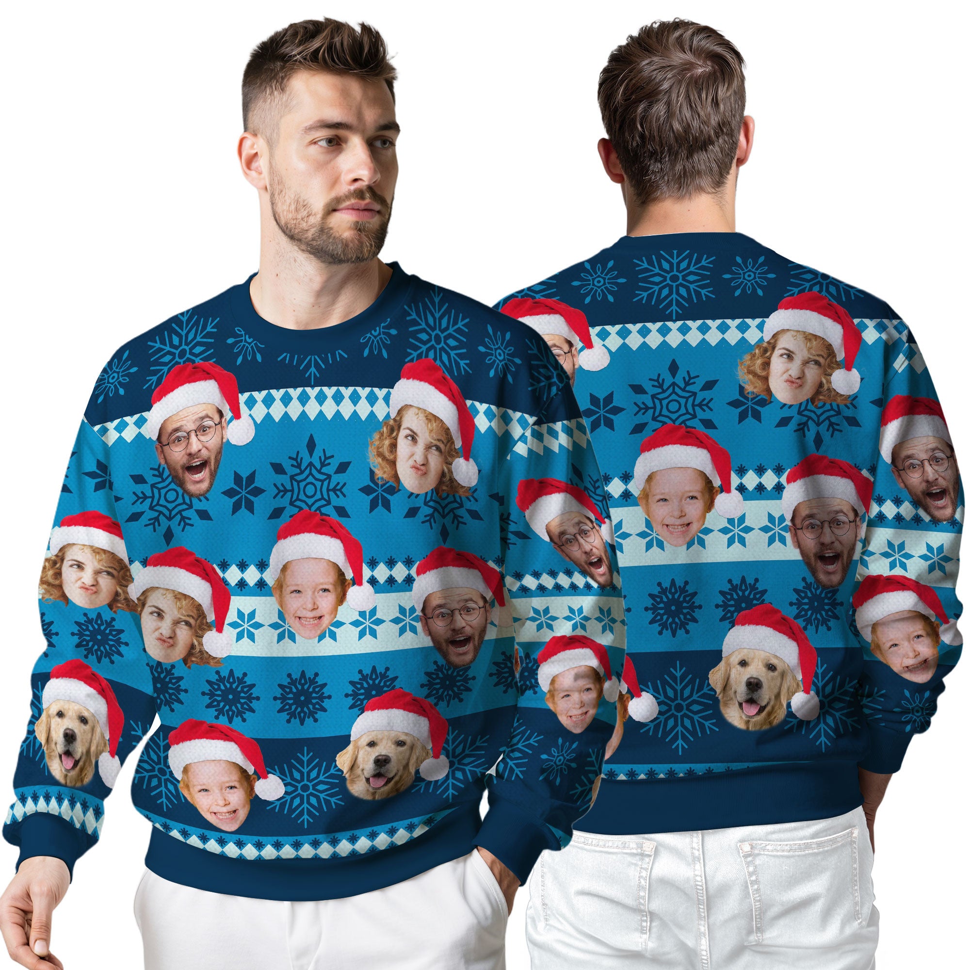 Custom Ugly Christmas Sweater for Men Women Couples Boyfriend Girlfriend Family Dad Mom, Custom Ugly Christmas Sweater with Face Photo, Personalized Sweatshirt with Picture Funny Xmas Gift ST14