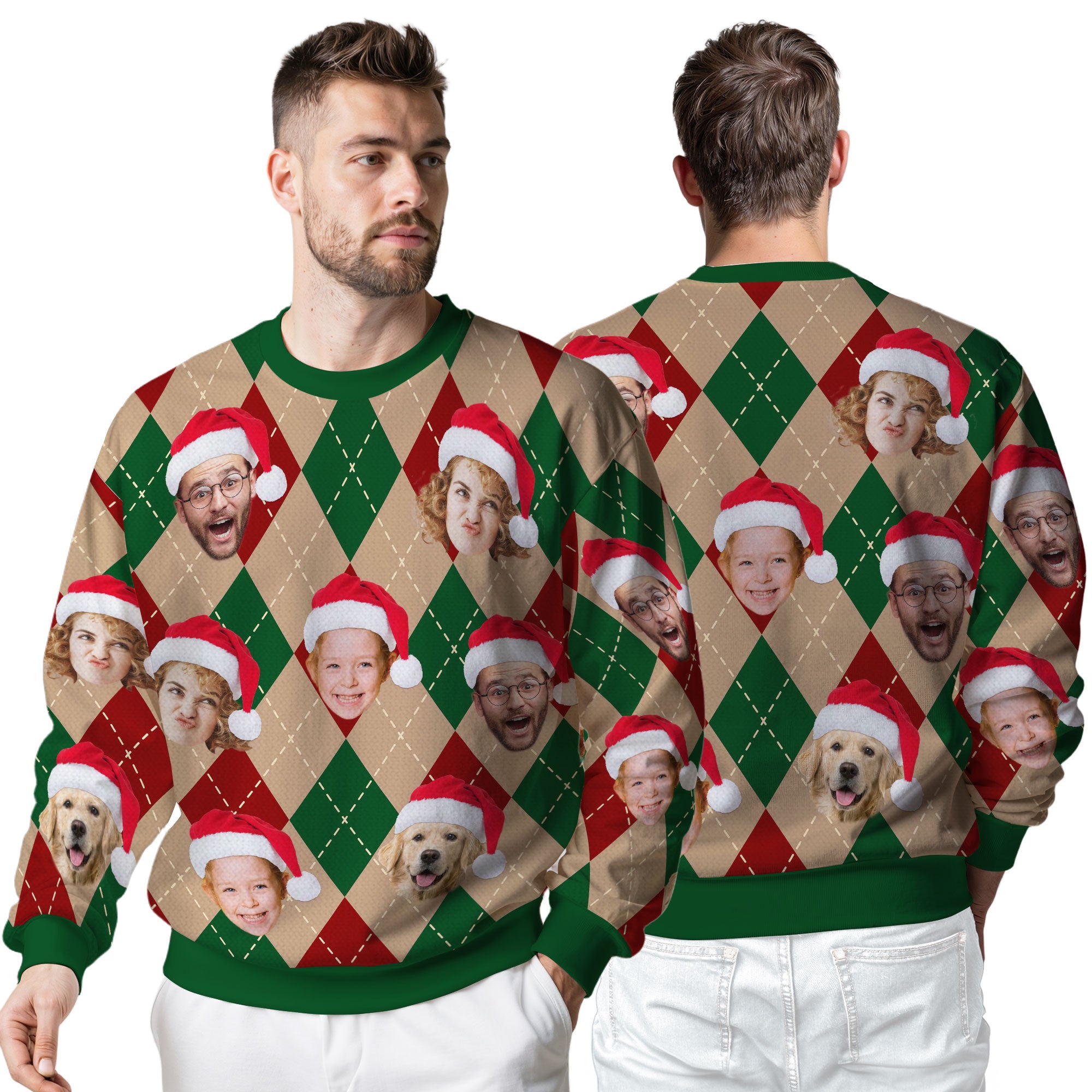 Custom Ugly Christmas Sweater for Men Women Couples Boyfriend Girlfriend Family Dad Mom, Custom Ugly Christmas Sweater with Face Photo, Personalized Sweatshirt with Picture Funny Xmas Gift ST18