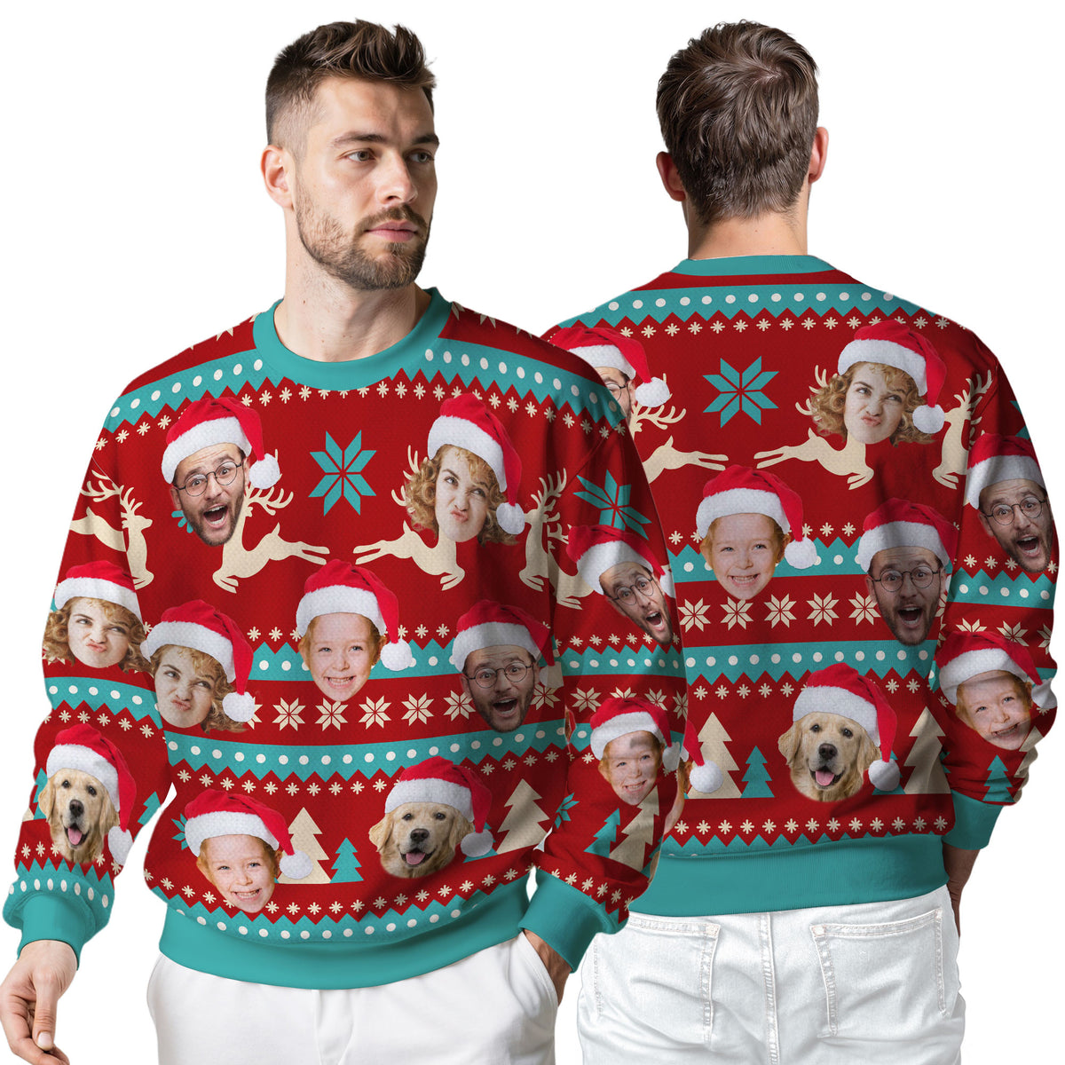 Custom Ugly Christmas Sweater for Men Women Couples Boyfriend Girlfriend Family Dad Mom, Custom Ugly Christmas Sweater with Face Photo, Personalized Sweatshirt with Picture Funny Xmas Gift ST19