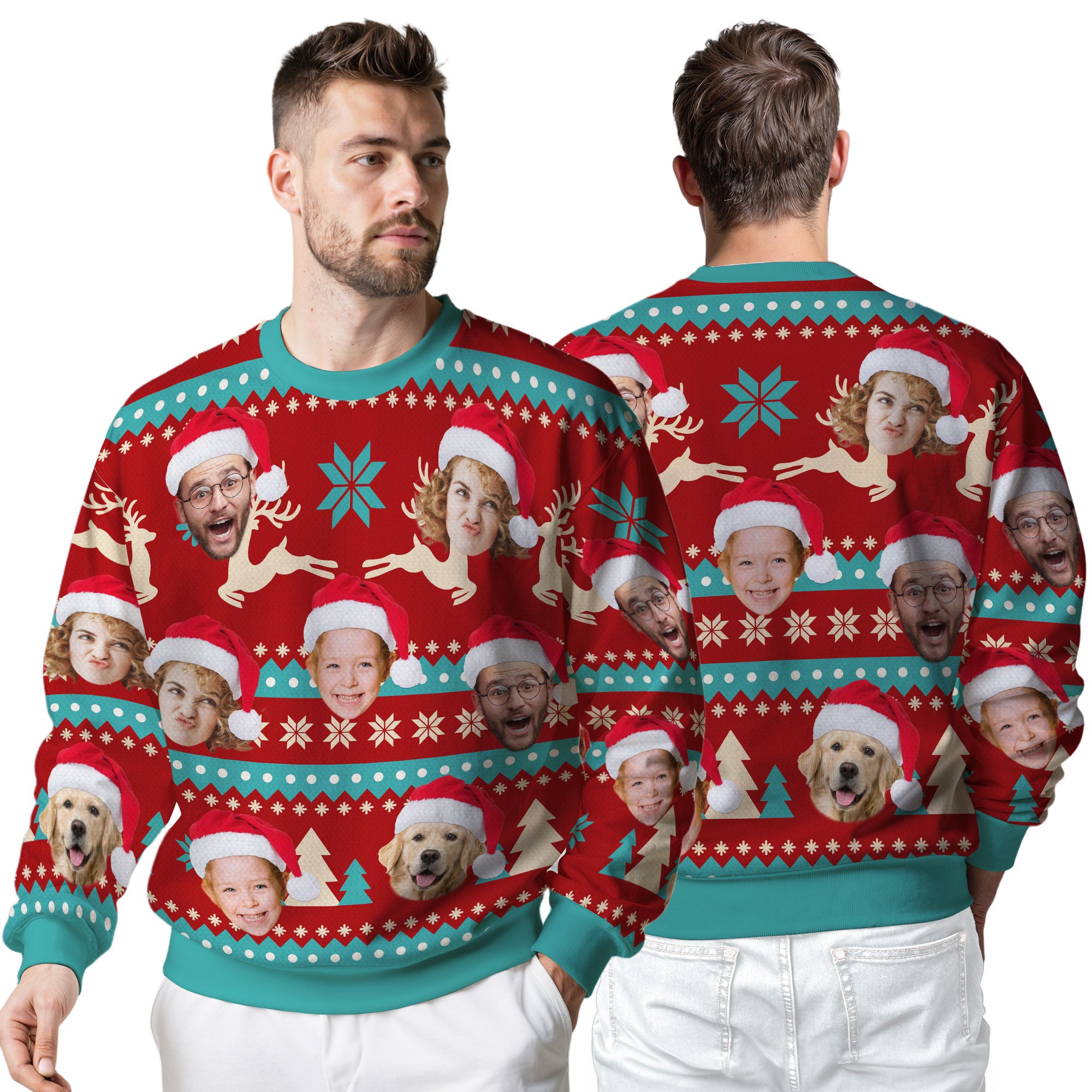 Custom Ugly Christmas Sweater for Men Women Couples Boyfriend Girlfriend Family Dad Mom, Custom Ugly Christmas Sweater with Face Photo, Personalized Sweatshirt with Picture Funny Xmas Gift ST19