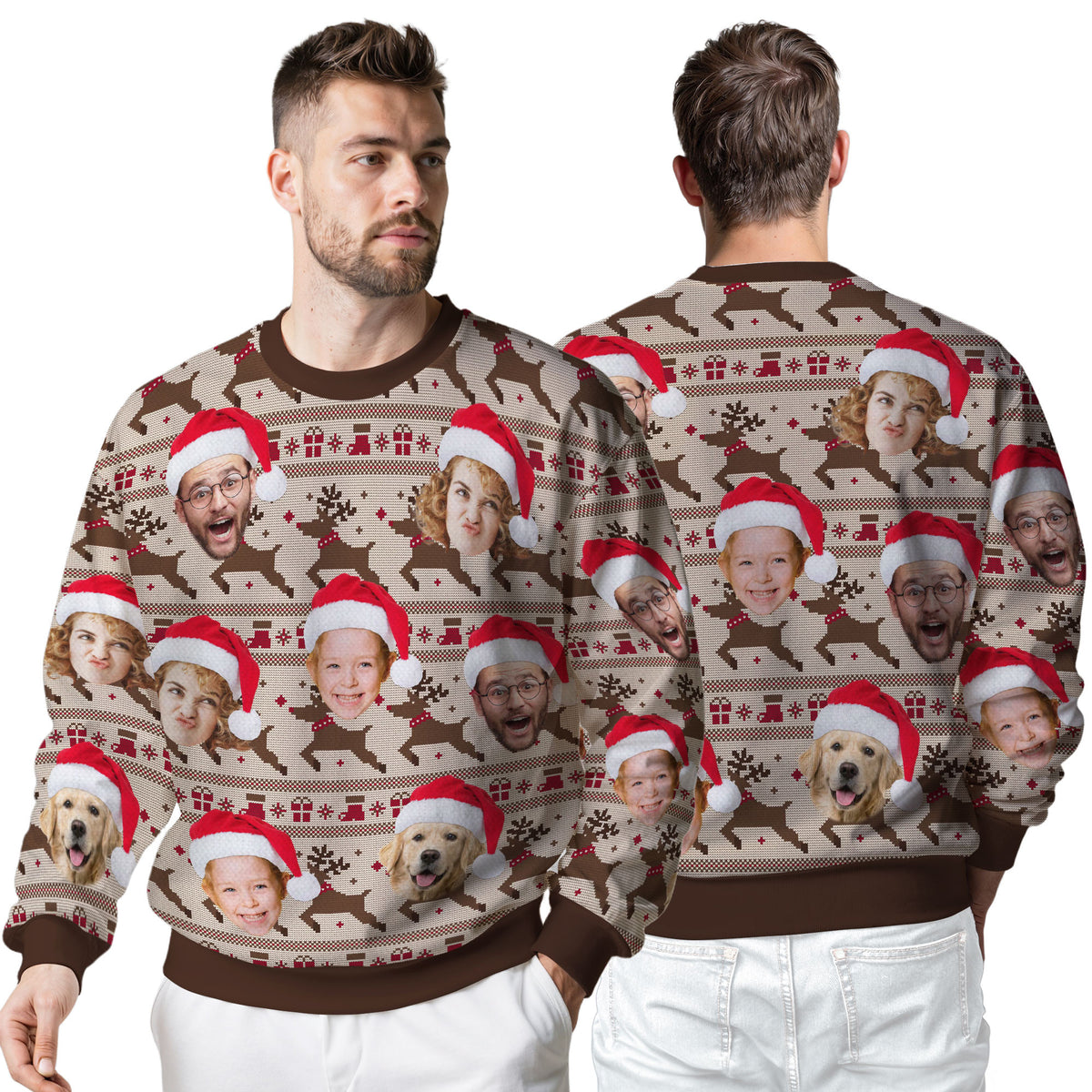 Custom Ugly Christmas Sweater for Men Women Couples Boyfriend Girlfriend Family Dad Mom, Custom Ugly Christmas Sweater with Face Photo, Personalized Sweatshirt with Picture Funny Xmas Gift ST31