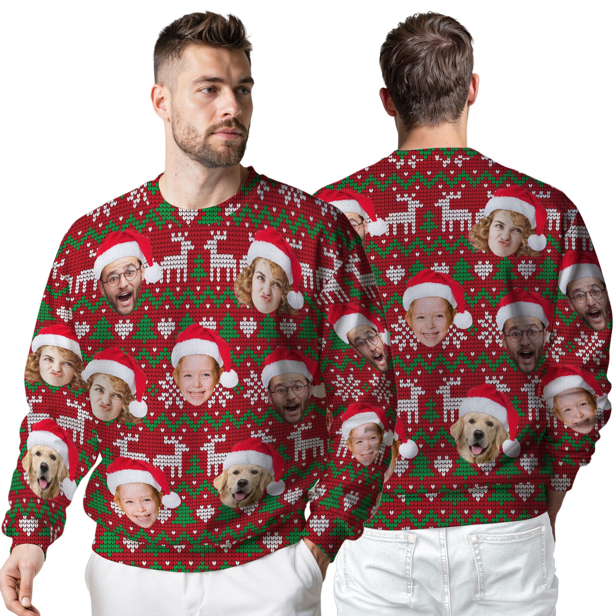 Custom Ugly Christmas Sweater for Men Women Couples Boyfriend Girlfriend Family Dad Mom, Custom Ugly Christmas Sweater with Face Photo, Personalized Sweatshirt with Picture Funny Xmas Gift ST33