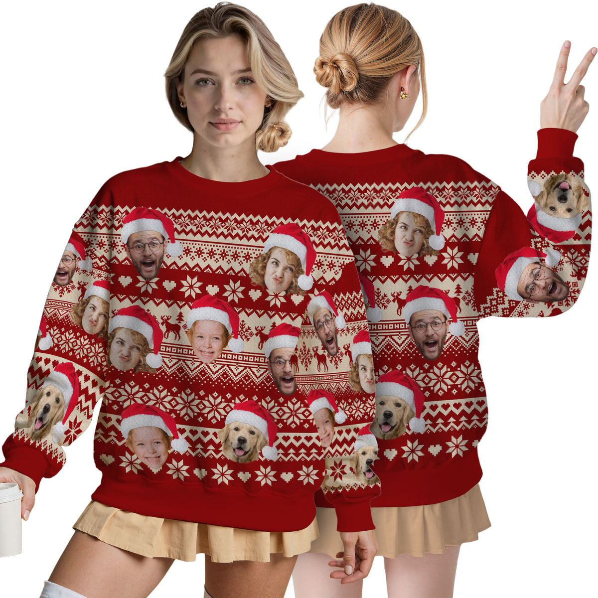 Custom Ugly Christmas Sweater for Men Women Couples Boyfriend Girlfriend Family Dad Mom, Custom Ugly Christmas Sweater with Face Photo, Personalized Sweatshirt with Picture Funny Xmas Gift ST6