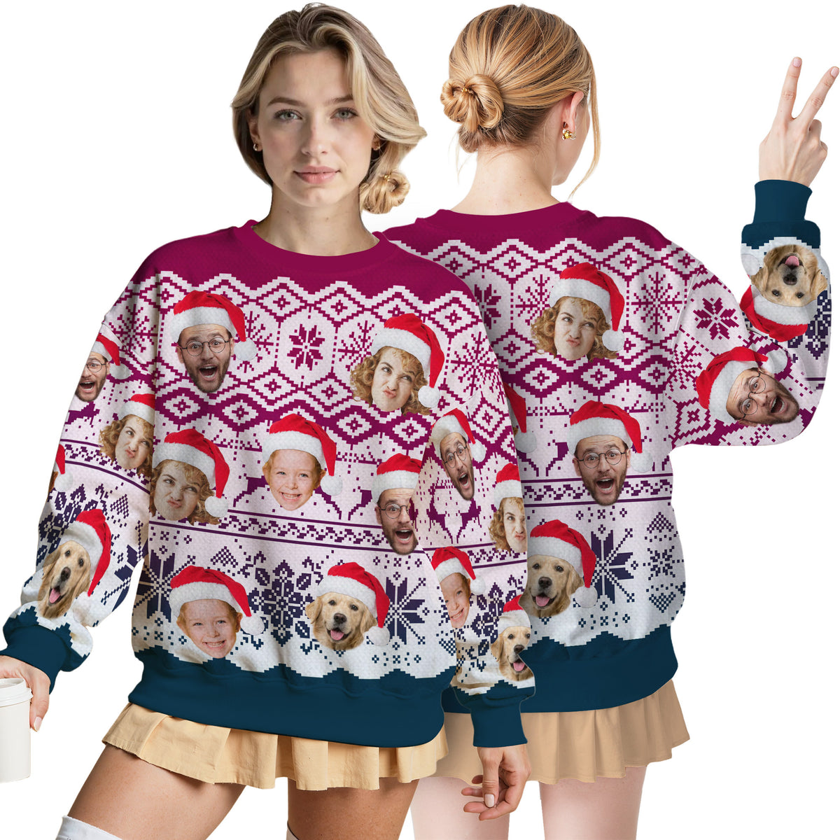 Custom Ugly Christmas Sweater for Men Women Couples Boyfriend Girlfriend Family Dad Mom, Custom Ugly Christmas Sweater with Face Photo, Personalized Sweatshirt with Picture Funny Xmas Gift ST9