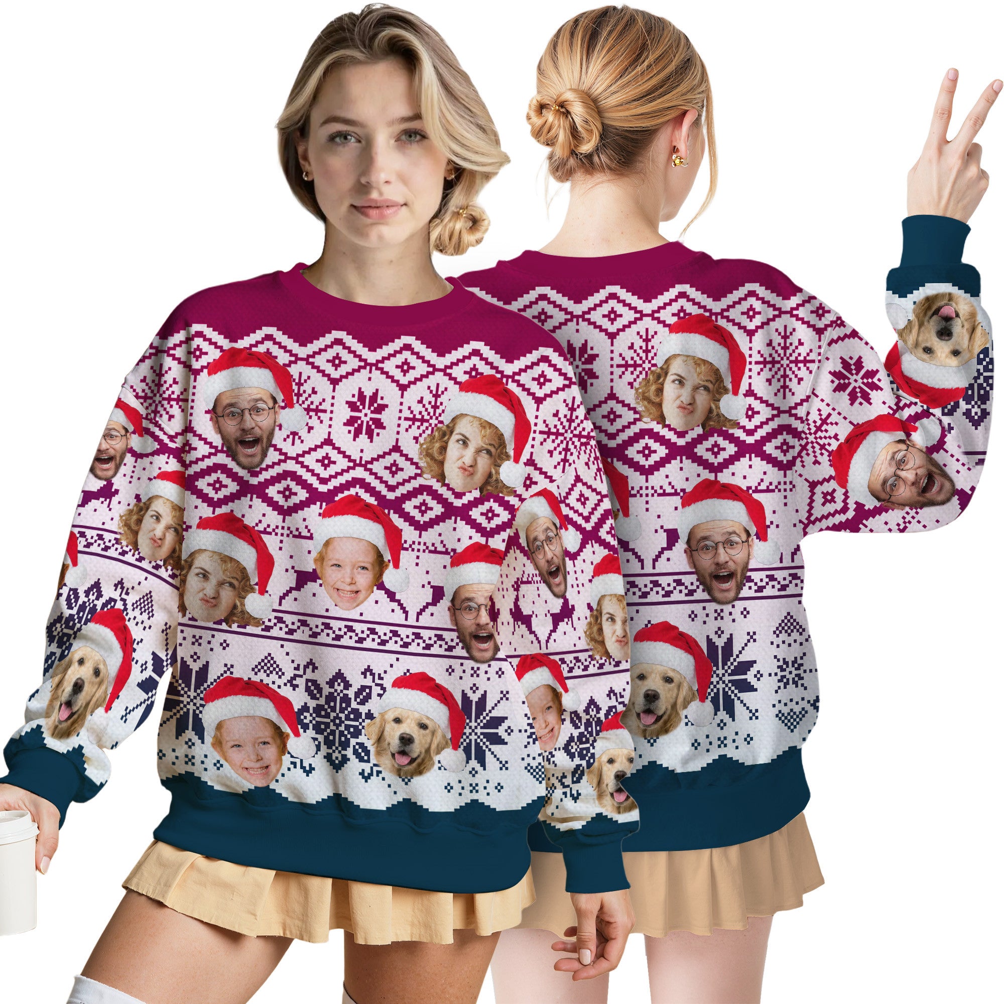 Custom Ugly Christmas Sweater for Men Women Couples Boyfriend Girlfriend Family Dad Mom, Custom Ugly Christmas Sweater with Face Photo, Personalized Sweatshirt with Picture Funny Xmas Gift ST9