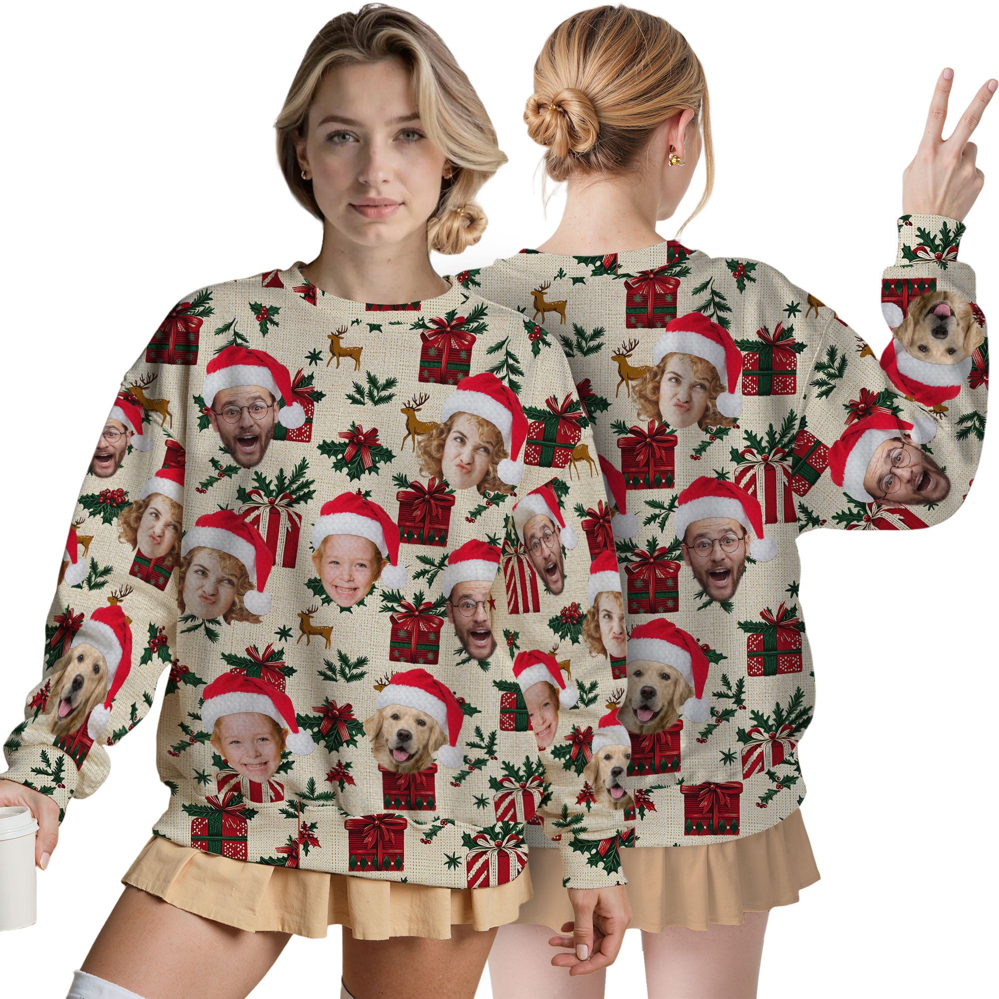 Custom Ugly Christmas Sweater for Men Women Couples Boyfriend Girlfriend Family Dad Mom, Custom Ugly Christmas Sweater with Face Photo, Personalized Sweatshirt with Picture Funny Xmas Gift ST13