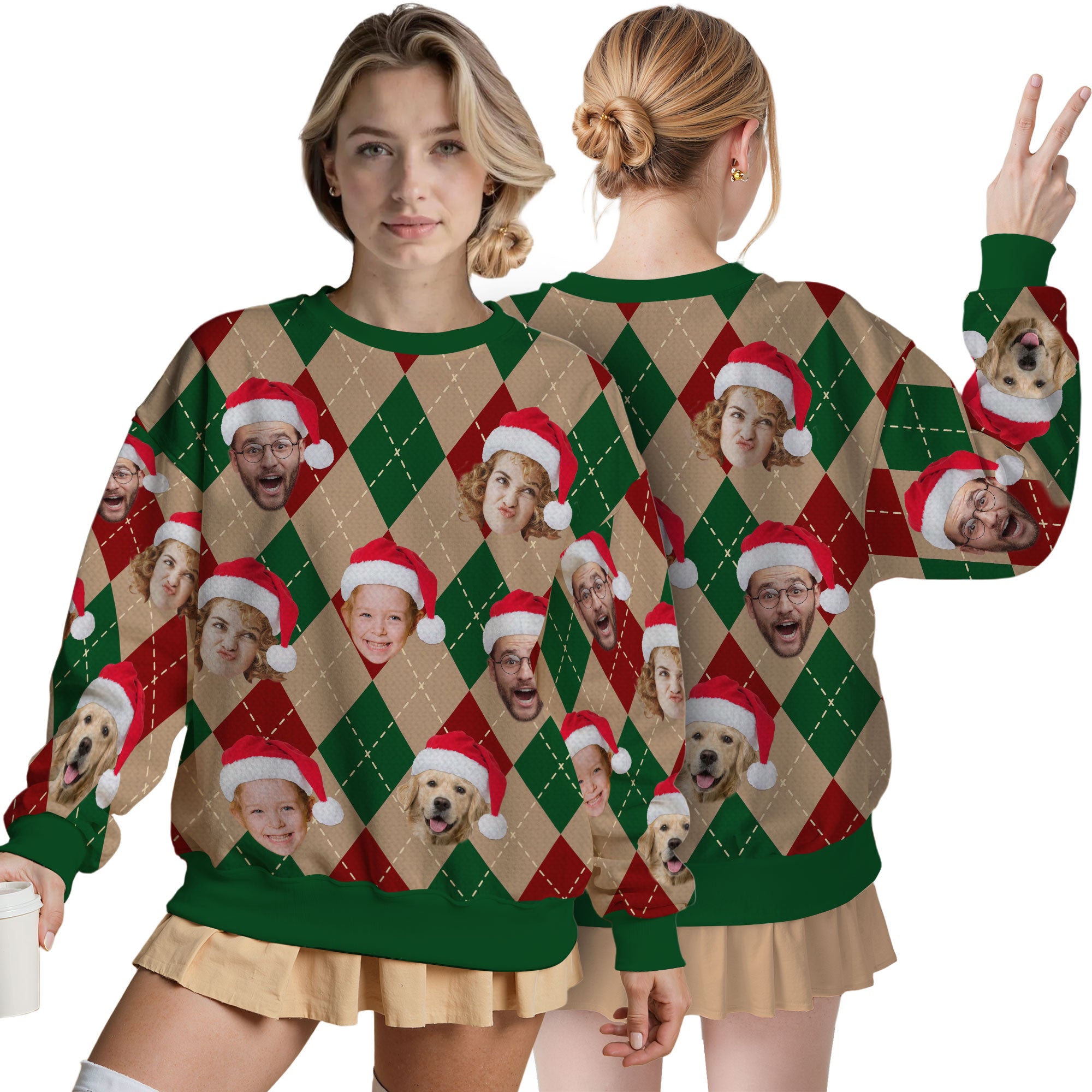 Custom Ugly Christmas Sweater for Men Women Couples Boyfriend Girlfriend Family Dad Mom, Custom Ugly Christmas Sweater with Face Photo, Personalized Sweatshirt with Picture Funny Xmas Gift ST18