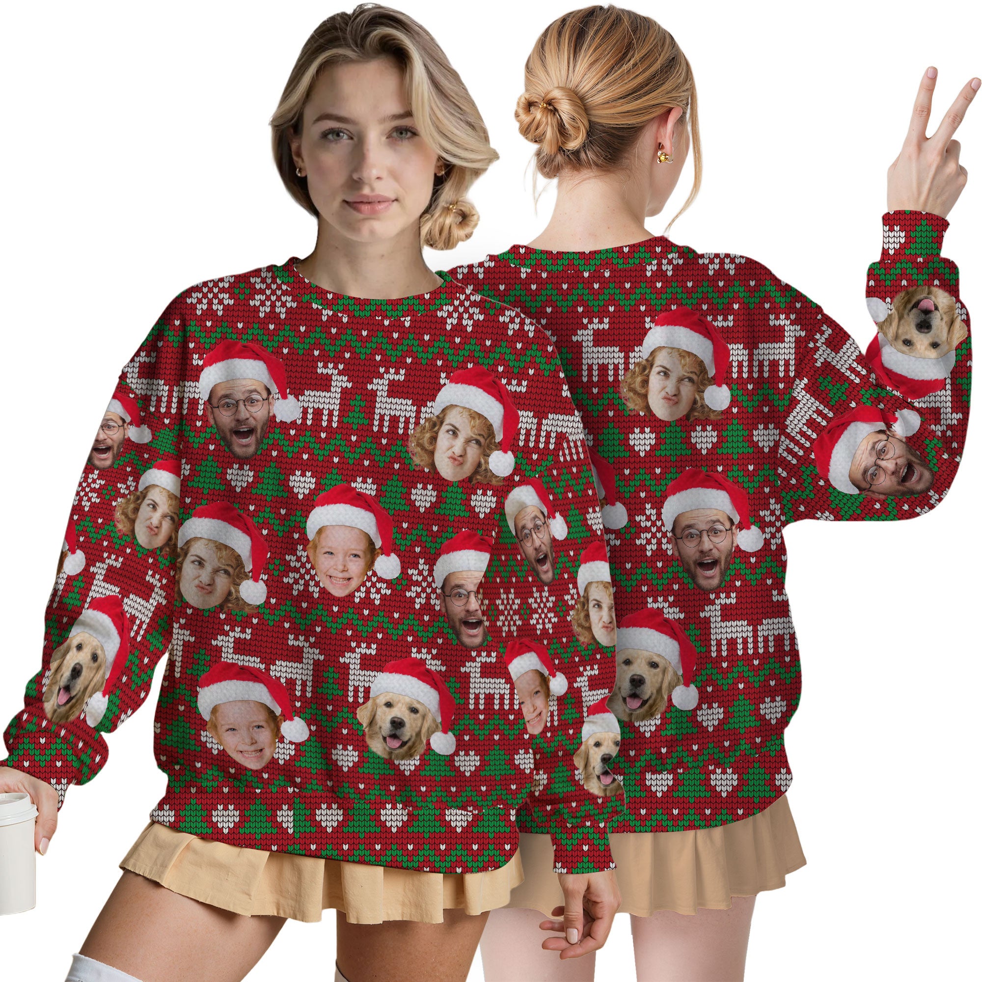 Custom Ugly Christmas Sweater for Men Women Couples Boyfriend Girlfriend Family Dad Mom, Custom Ugly Christmas Sweater with Face Photo, Personalized Sweatshirt with Picture Funny Xmas Gift ST33