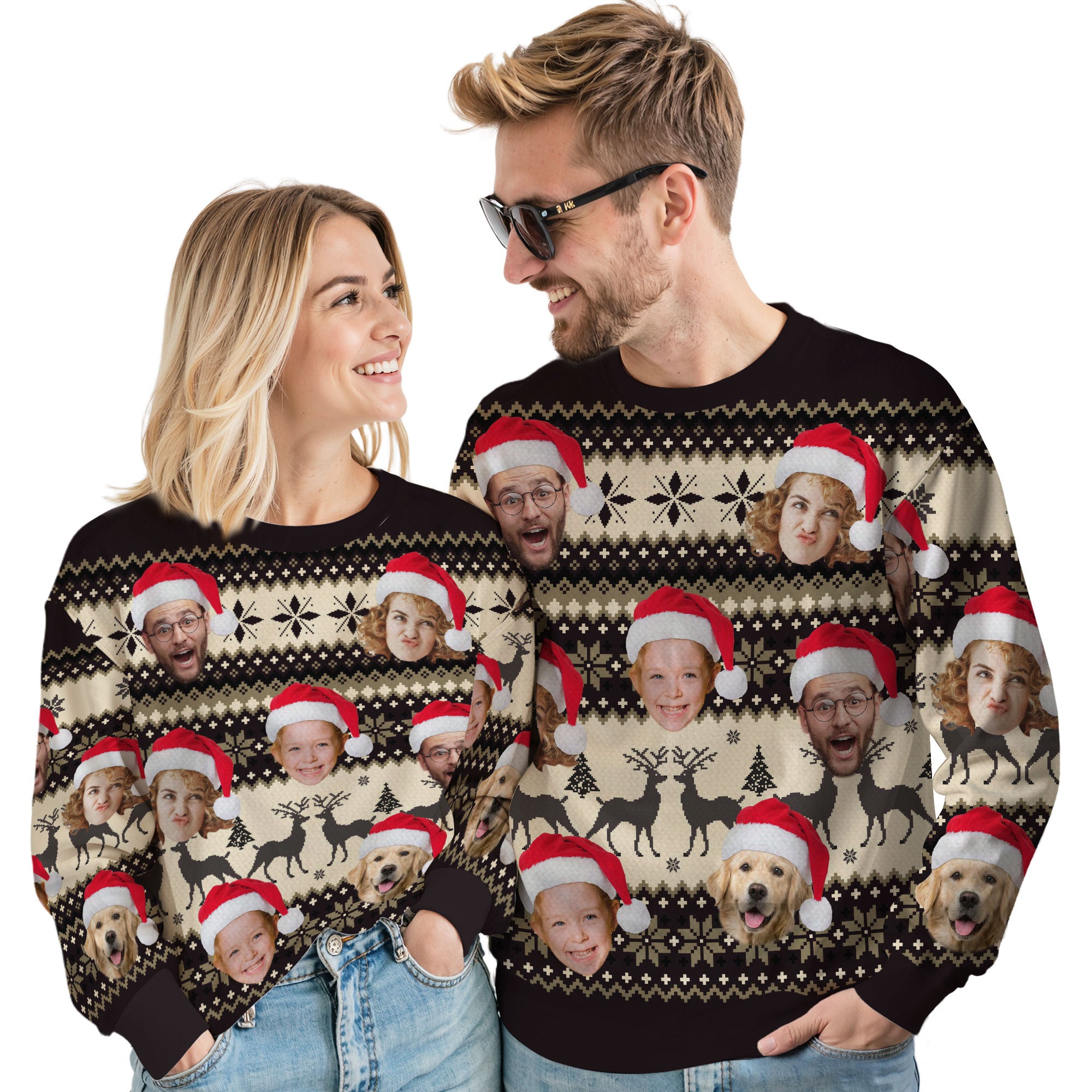 Custom Ugly Christmas Sweater for Men Women Couples Boyfriend Girlfriend Family Dad Mom, Custom Ugly Christmas Sweater with Face Photo, Personalized Sweatshirt with Picture Funny Xmas Gift ST1
