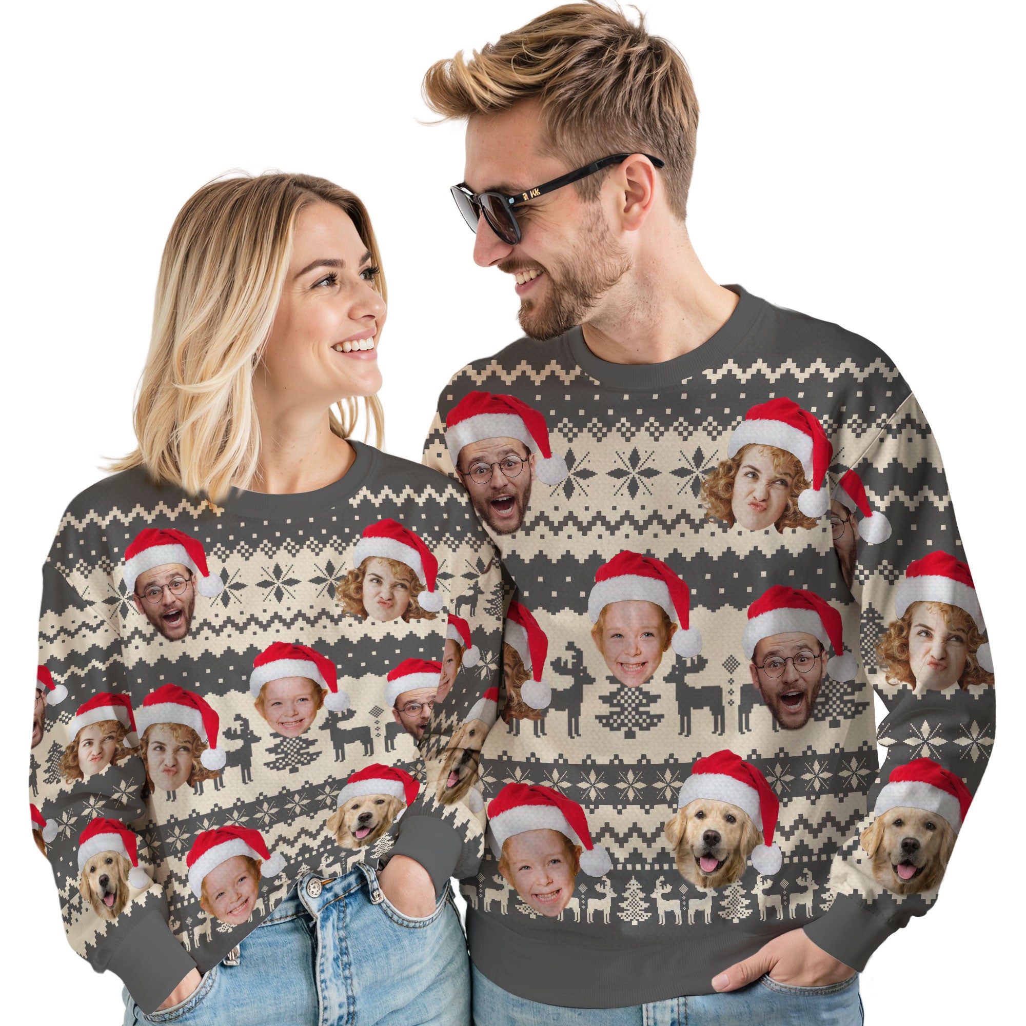Custom Ugly Christmas Sweater for Men Women Couples Boyfriend Girlfriend Family Dad Mom, Custom Ugly Christmas Sweater with Face Photo, Personalized Sweatshirt with Picture Funny Xmas Gift ST3