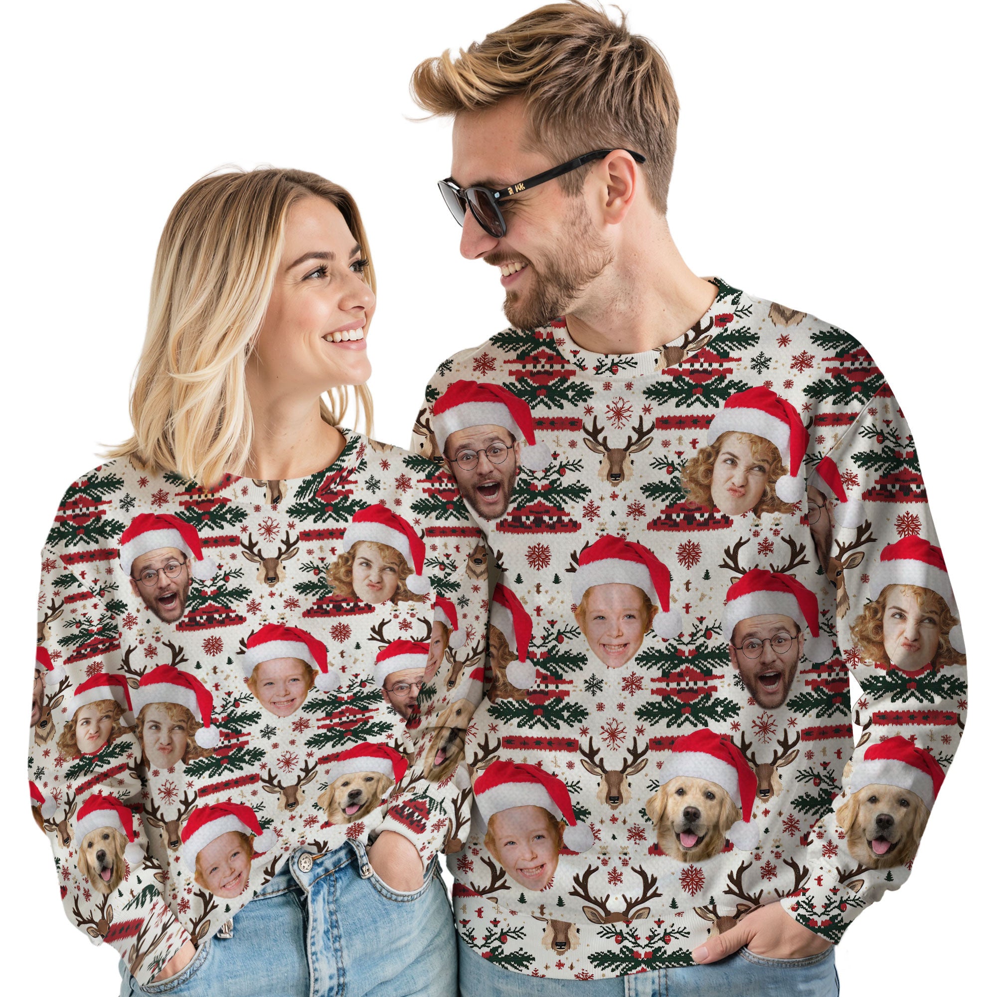Custom Ugly Christmas Sweater for Men Women Couples Boyfriend Girlfriend Family Dad Mom, Custom Ugly Christmas Sweater with Face Photo, Personalized Sweatshirt with Picture Funny Xmas Gift ST12