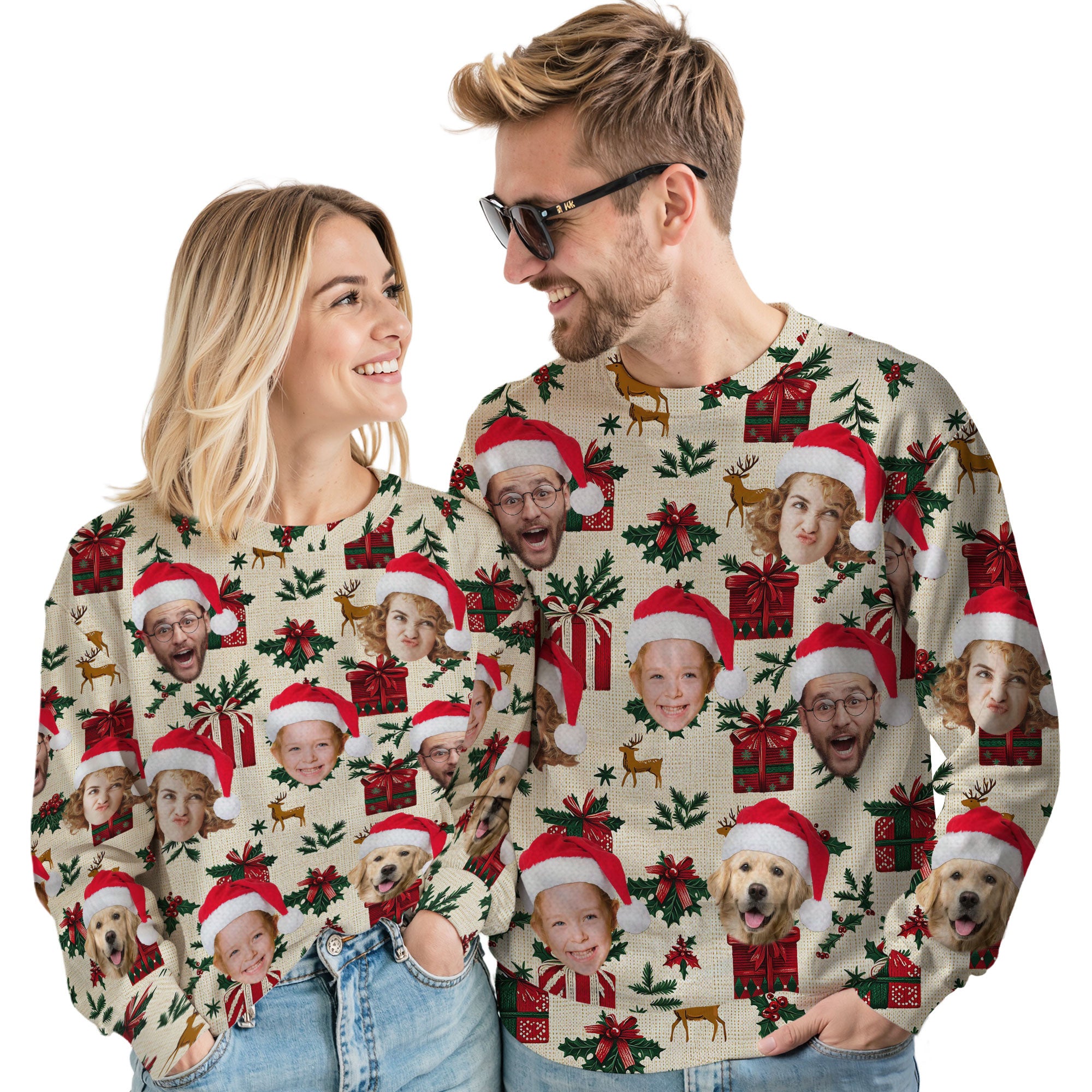 Custom Ugly Christmas Sweater for Men Women Couples Boyfriend Girlfriend Family Dad Mom, Custom Ugly Christmas Sweater with Face Photo, Personalized Sweatshirt with Picture Funny Xmas Gift ST13