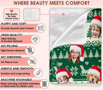 Custom Christmas Blanket with Face Photo, Personalized Face Picture Christmas Blanket, Xmas Gift for Holiday Season