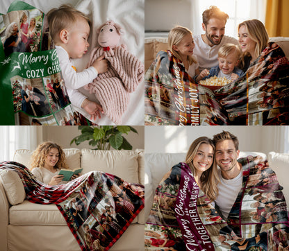 Customized Christmas Blanket with Photos Text, Personalized Photo Blanket with Text Multi Background Colors, Custom Photo Blankets Christmas Gifts For Mom Dad from Son Daughter on Holiday Season (9 Photos)