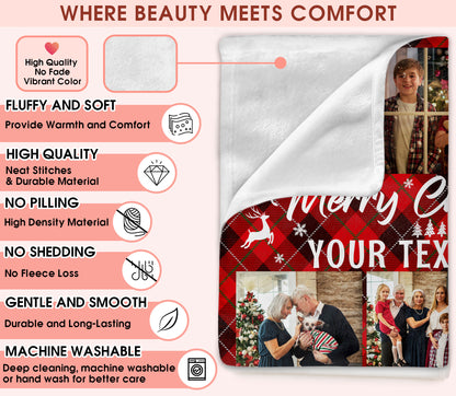 Customized Christmas Blanket with Photos Text, Personalized Photo Blanket with Text Multi Background Colors, Custom Photo Blankets Christmas Gifts For Mom Dad from Son Daughter on Holiday Season (9 Photos)