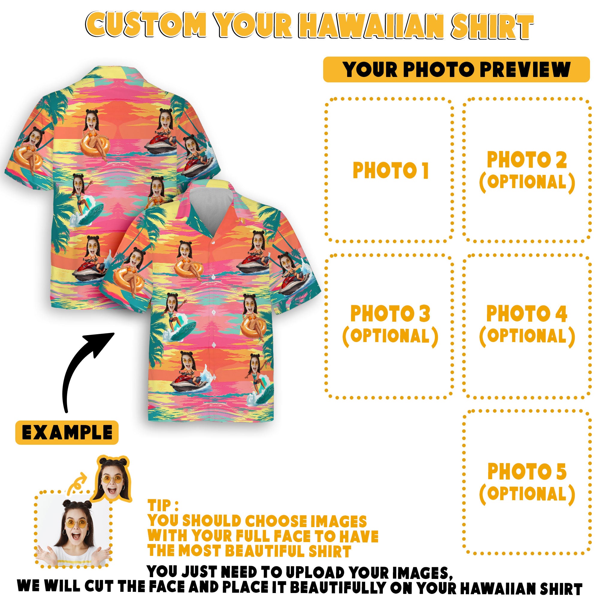 Custom Tropical Shirt for Men or Women, Add Your Face for a Fun Look