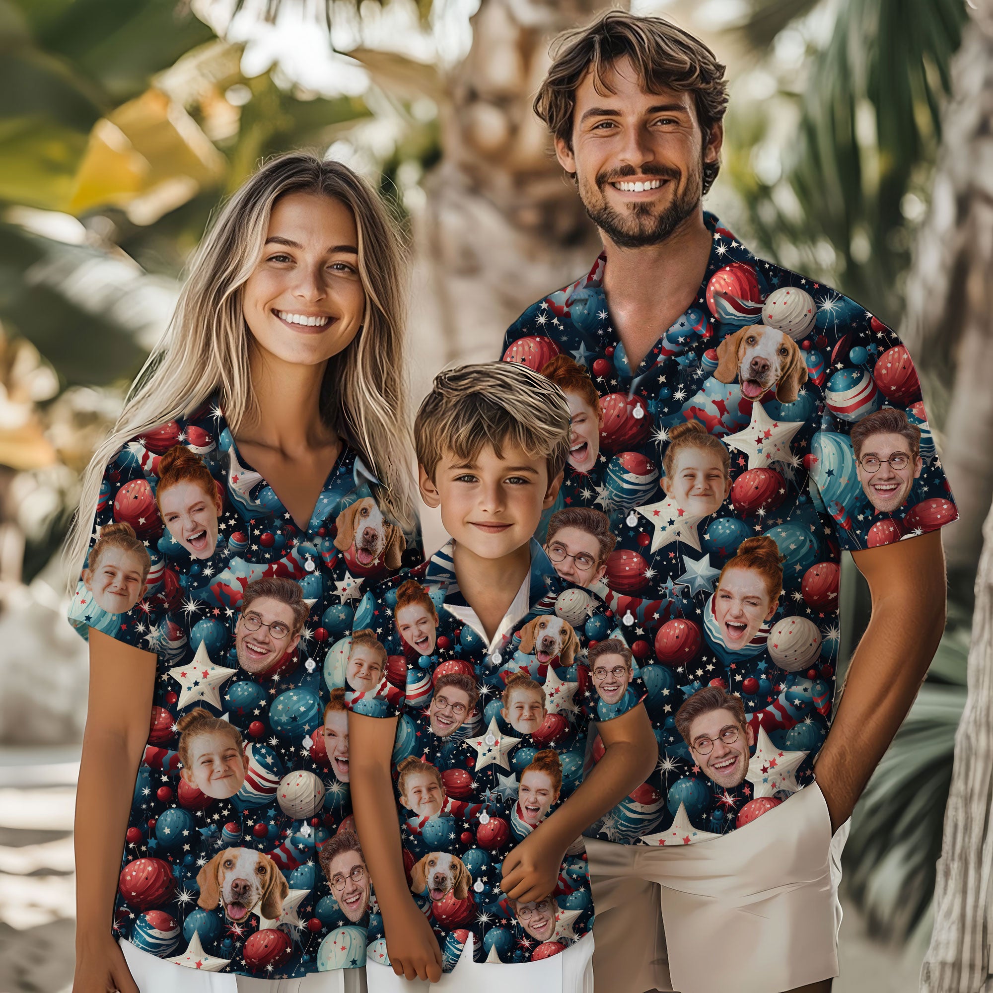 Custom Face Hawaiian Shirt, Personalized Star & Ornament Themed Shirt for Men, Unique 4th of July Gift