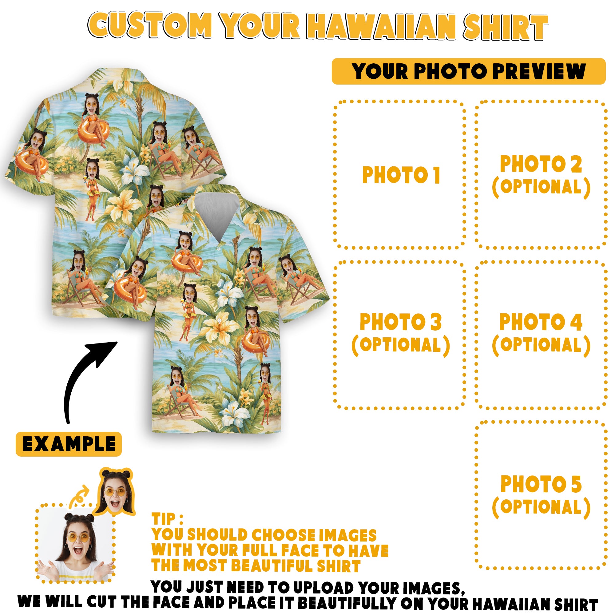 Custom Face Hawaiian Shirt, Funny Gift for Couples, Friends, or Family Trips