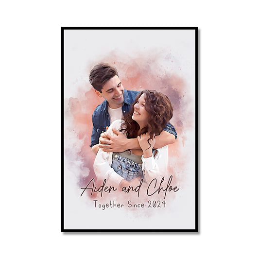 Custom Watercolor Portrait Canvas Wall Art for Couple, Personalized Picture Frames for Couples, Couples Wall Decor Bedroom