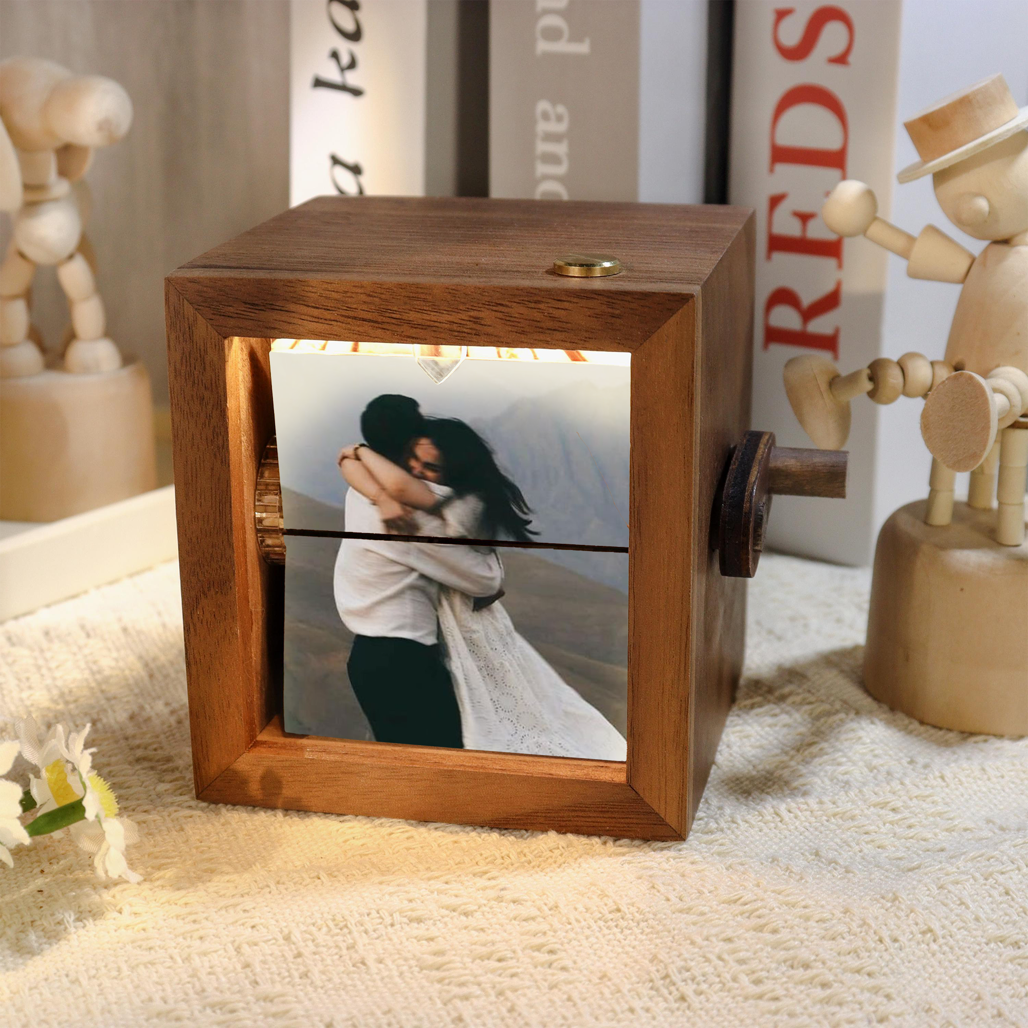 Custom Flipbook Frame Animation Machine Mechanical Hand-cranked Photo Album, Personalized Anniversary Birthday Gifts for Women Men Her Him Girlfriend Boyfriend Couple