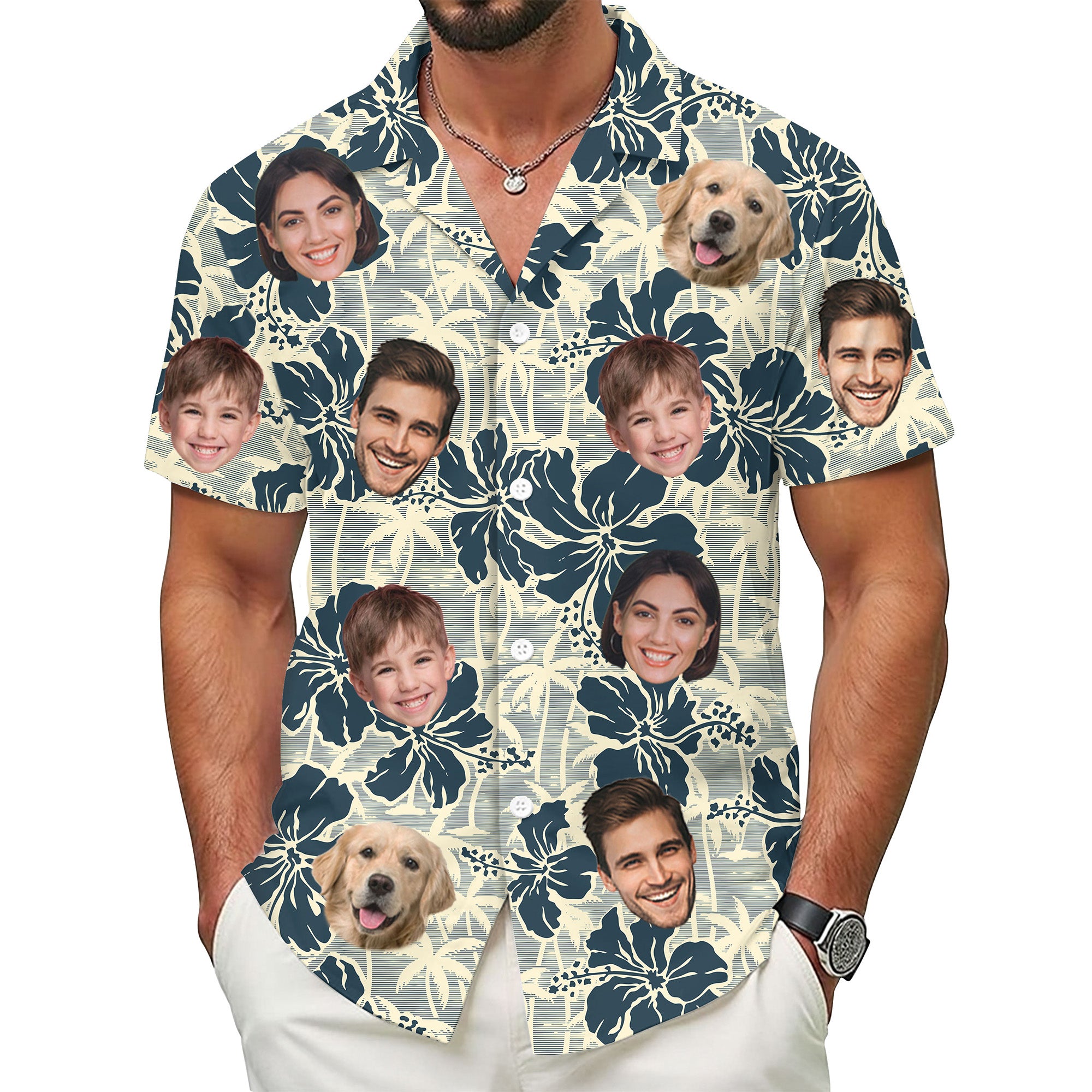 Custom Face Hawaiian Shirt, Personalized Photo Aloha Shirt with Family & Pet Faces, for Women, Kids, and Youth, Gift for Summer or Father's Day