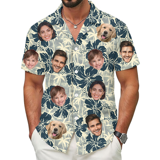 Custom Face Hawaiian Shirt, Personalized Photo Aloha Shirt with Family & Pet Faces, for Women, Kids, and Youth, Gift for Summer or Father's Day