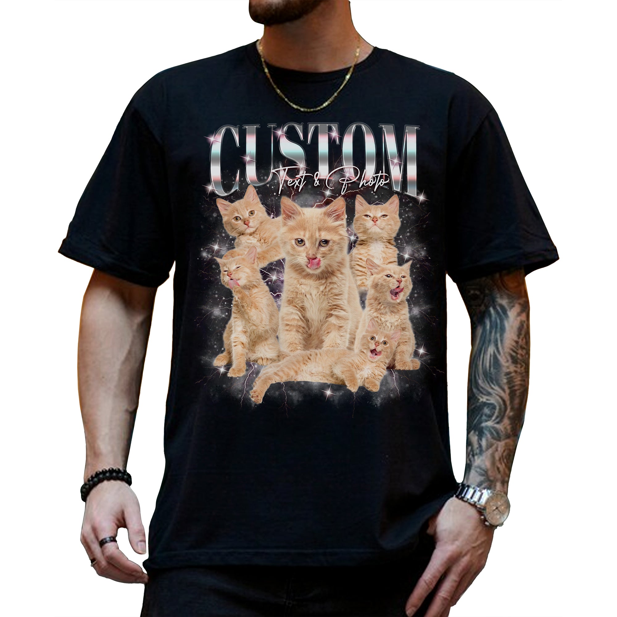 Custom Bootleg Cat Tee Shirt for Pet Lovers, Personalized Pet Photo Shirt Gift for Cat Moms & Dads