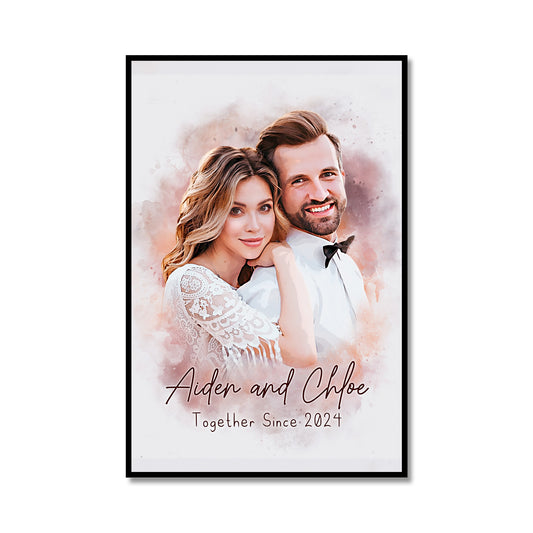 Custom Watercolor Portrait from Photo, Personalized Wedding Picture Frame for Couples, Engagement Picture Frame for Couples