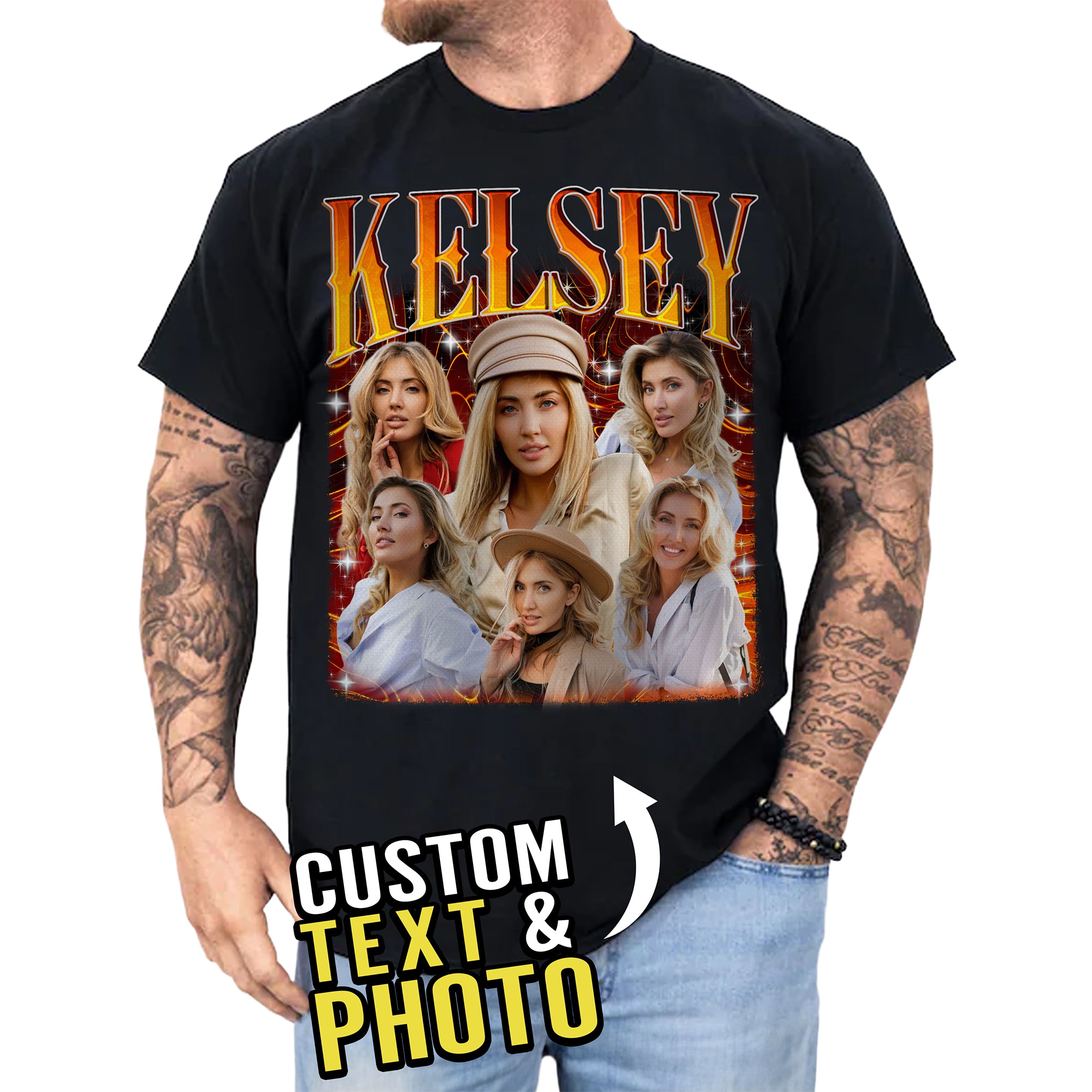 Custom Bootleg Rap Shirt, Personalize with Pictures & Names, Fun Gift for Couples, Friends & Birthdays