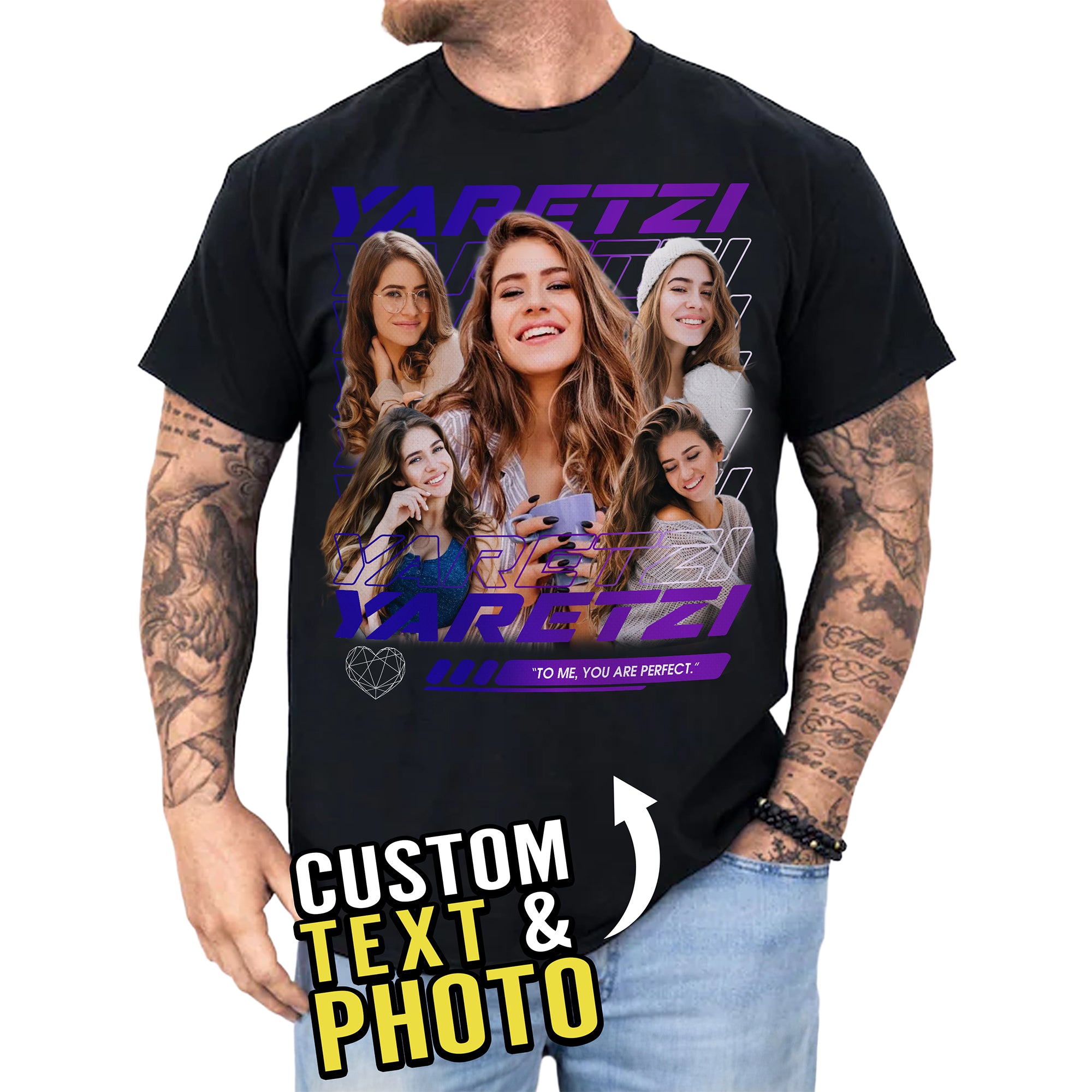 Custom Face Bootleg Tee for Women & Men, Vintage Style Shirt with Photos & Text