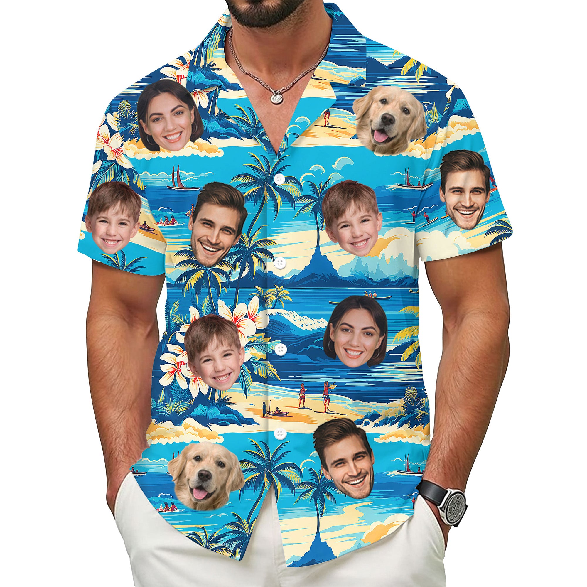 Custom Face Hawaiian Shirt, Personalized Blue Tropical Beach Shirt for Men, Funny Vacation Gift, Fun Surprise for Summer Trips & Celebrations