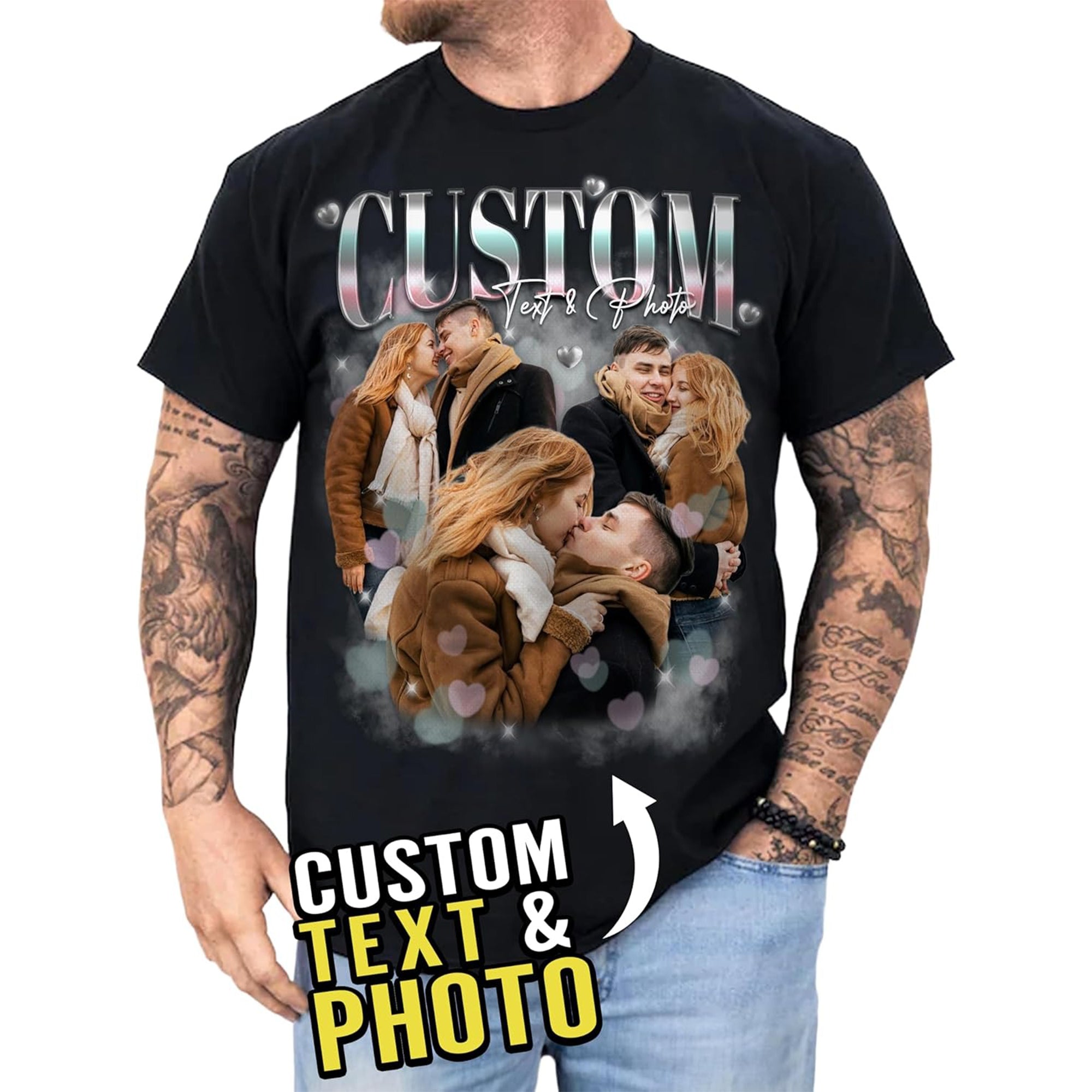 Retro Bootleg Style T-Shirt, Custom Face and Name Shirt, Unique Gift for Friends, Family or Couples