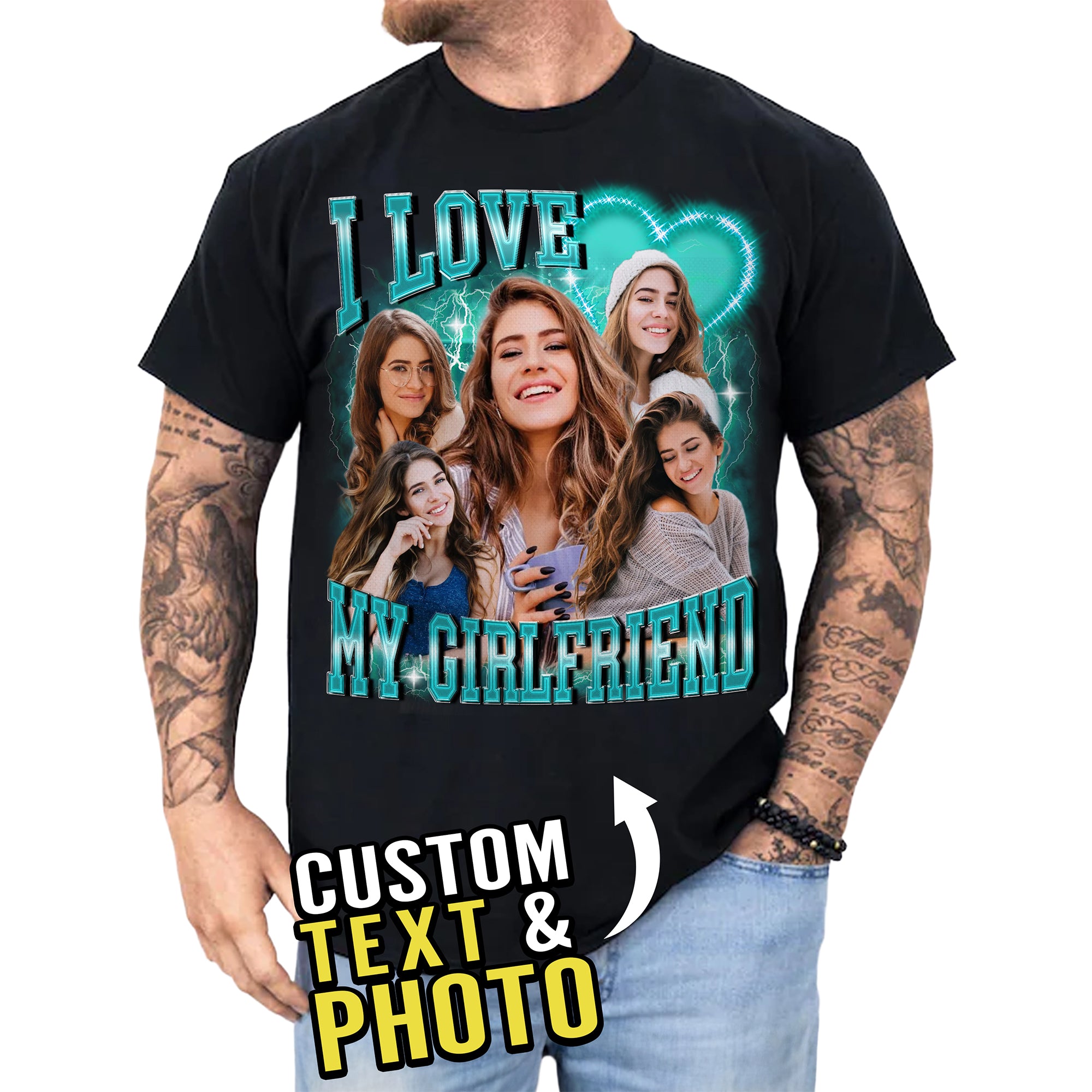 Custom Retro Bootleg Tee, Design Your Own Shirt with Face, Name & Photo Collage