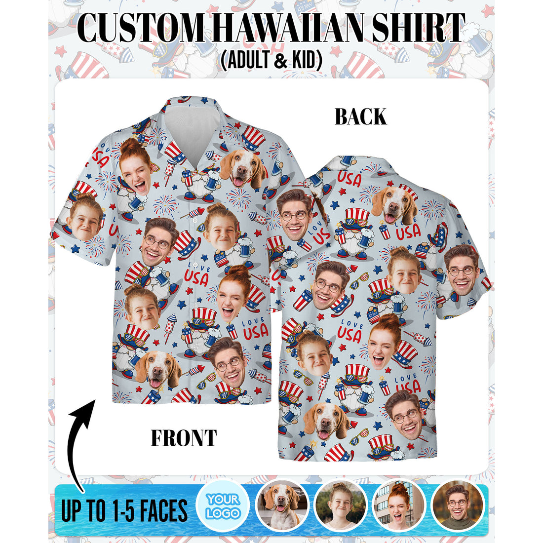 Custom Face Hawaiian Shirt, Personalized 4th of July Shirt for Men, Funny Patriotic Gift, A Special Summer Shirt for Husband or Boyfriend